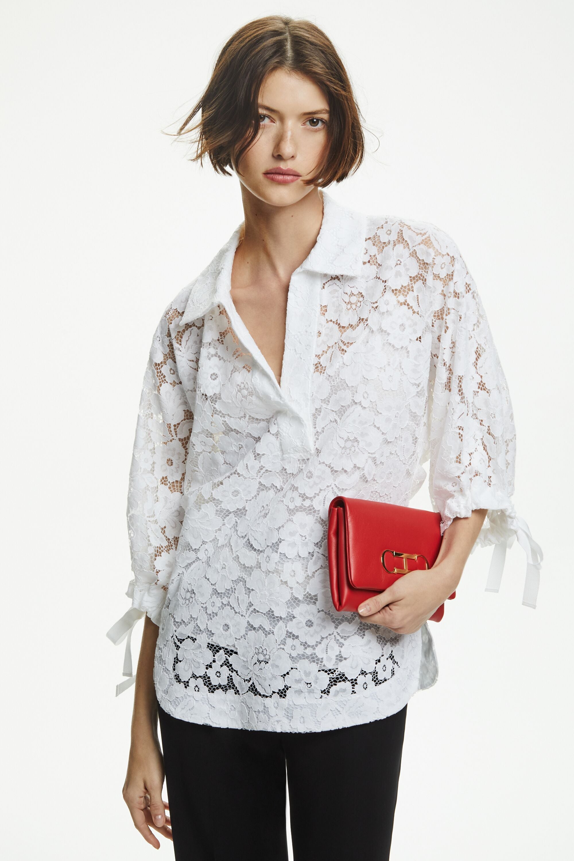 Lace cocoon shirt with bows