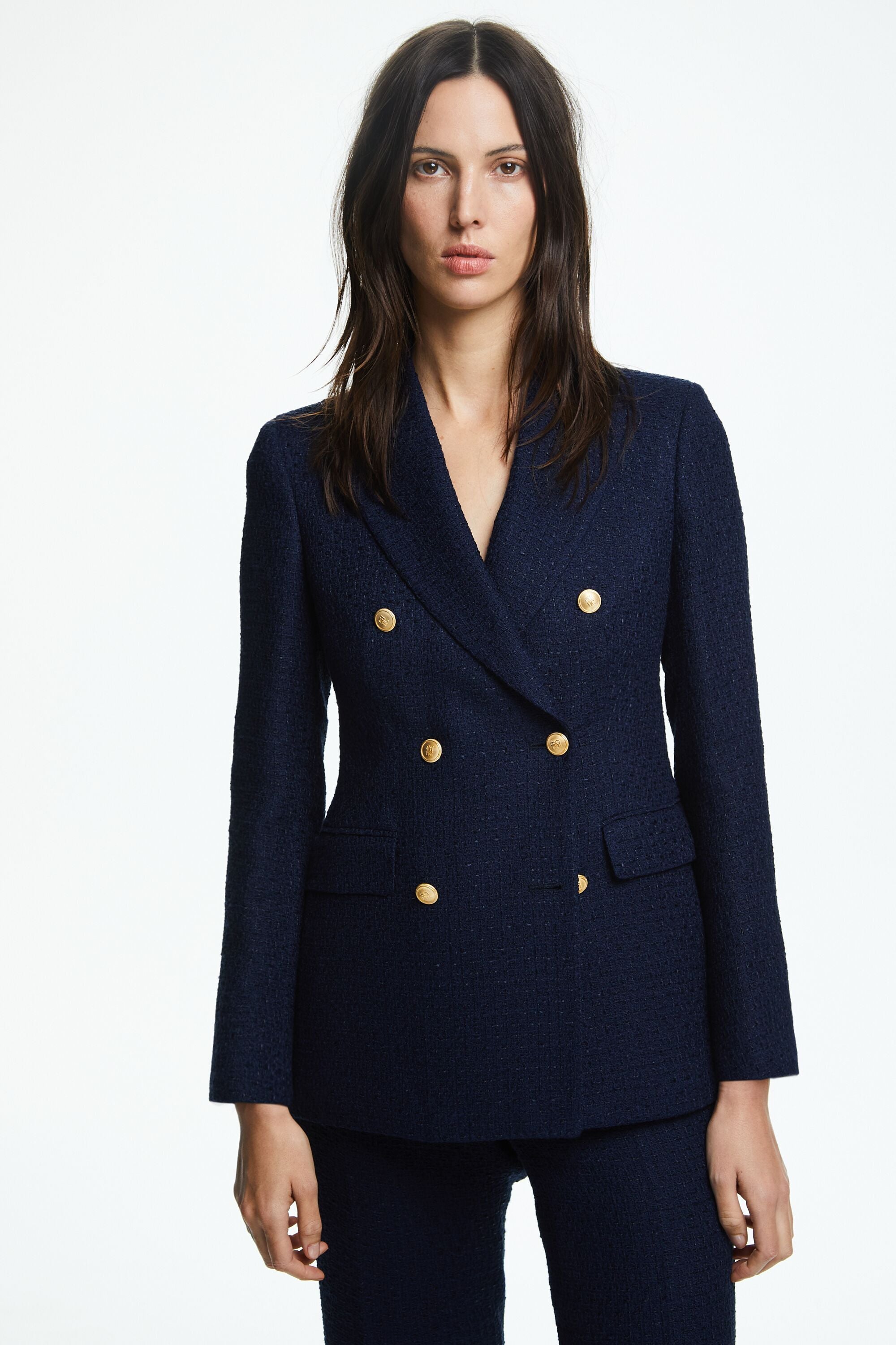 Woven double-breasted tailored jacket navy - CH Carolina Herrera ...