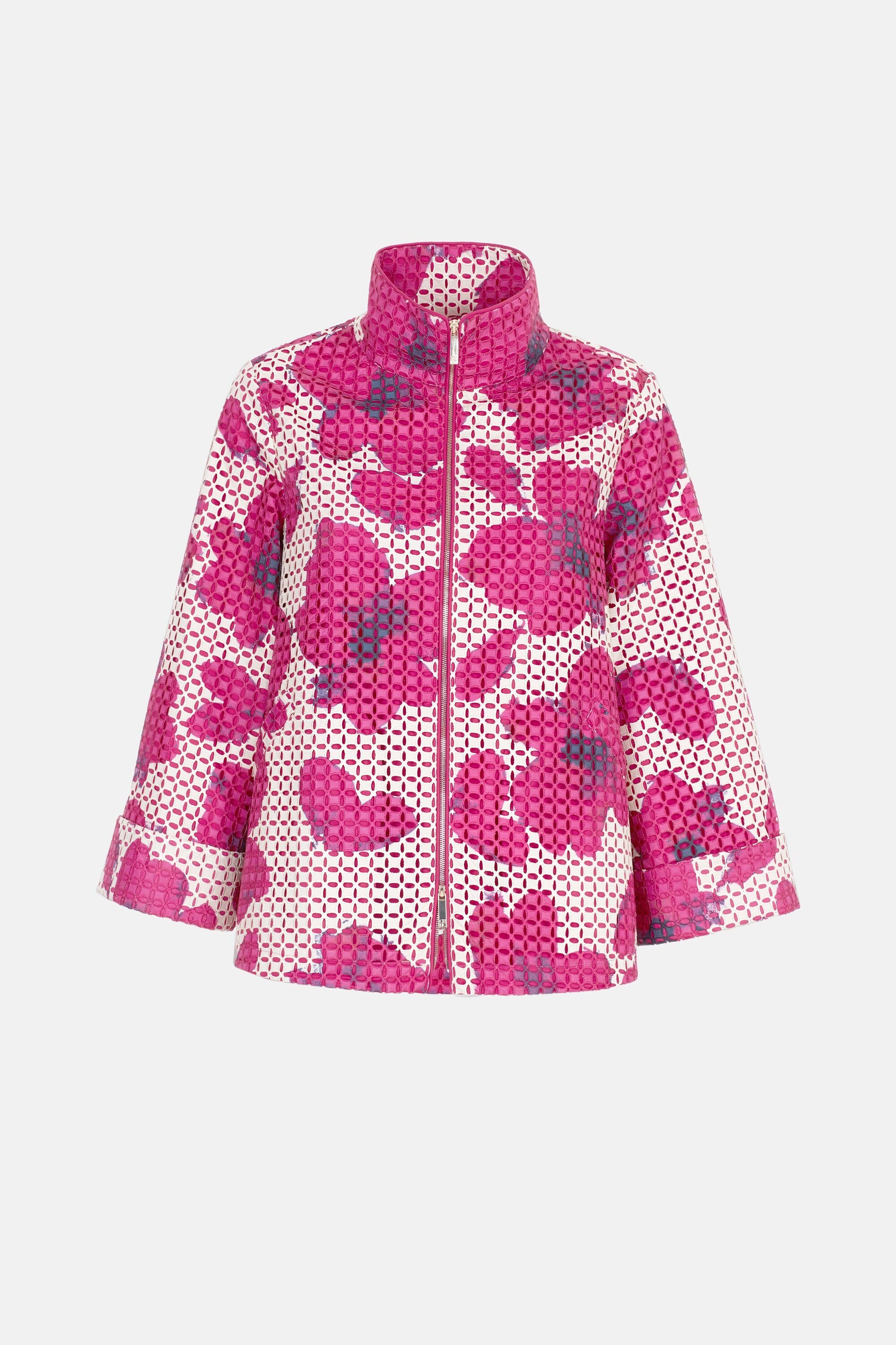 Arty Flowers print cut-out nylon jacket ivory/fuchsia - CH 