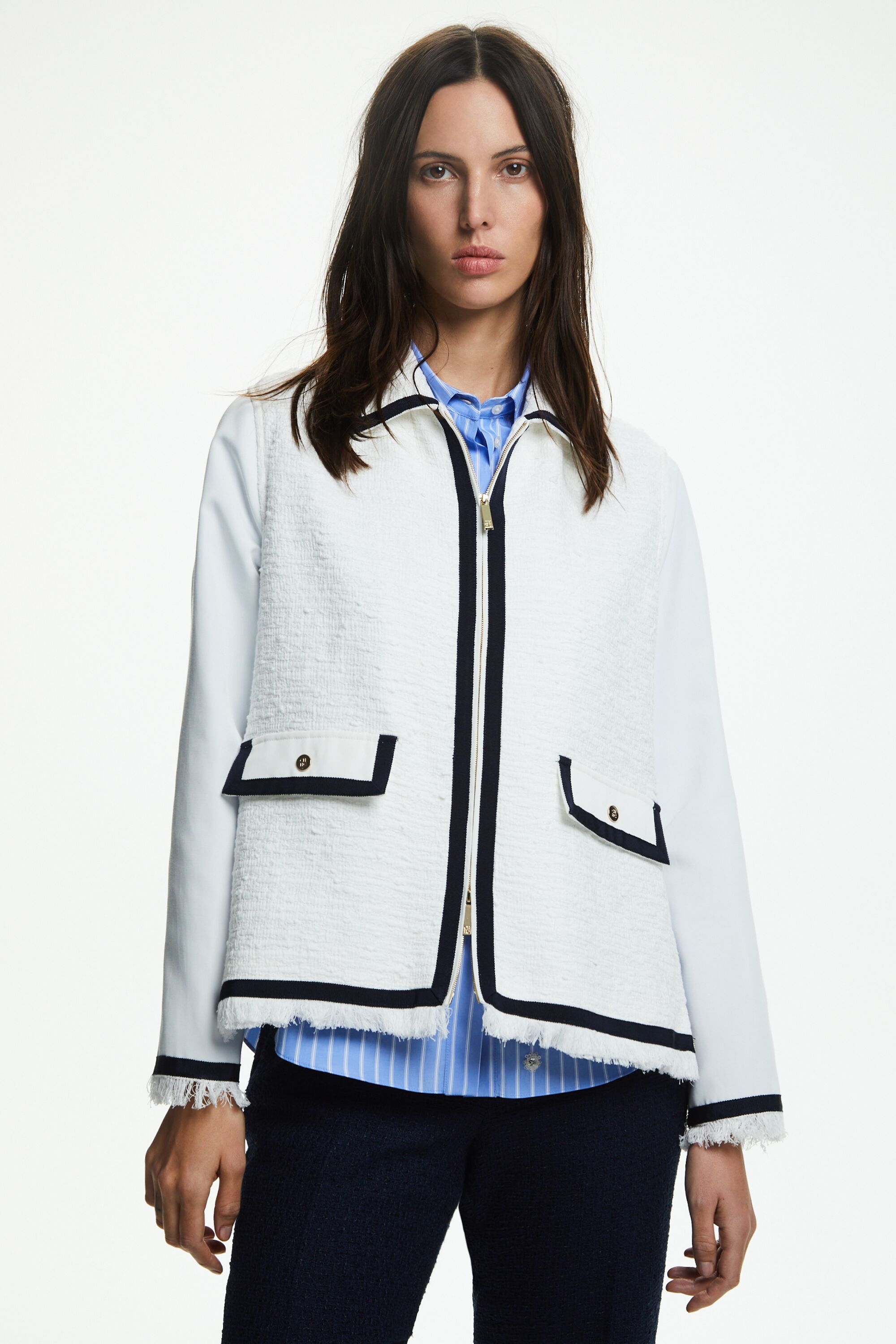 Woven and technical fabric A-line coat
