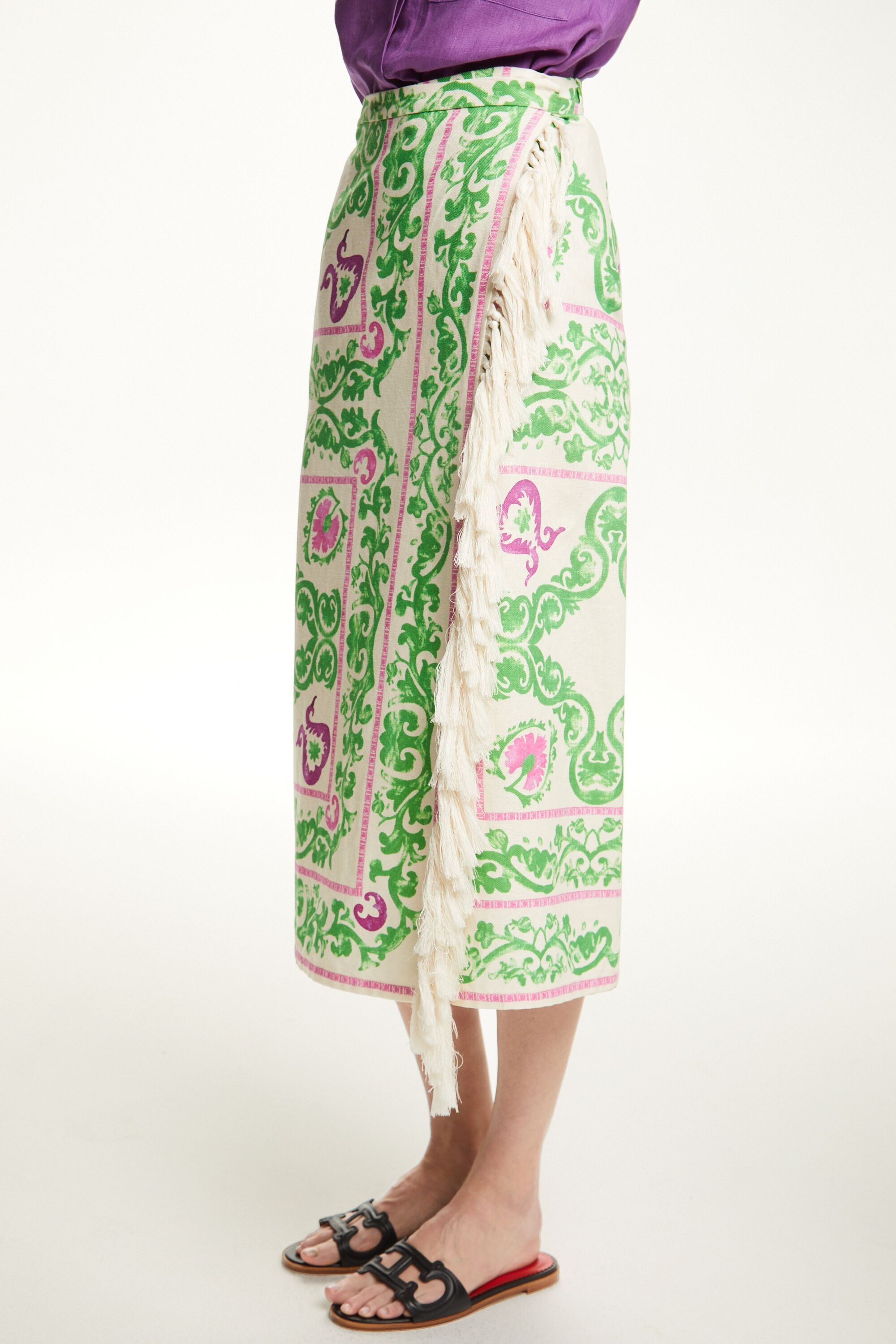 Garden print linen pareo skirt