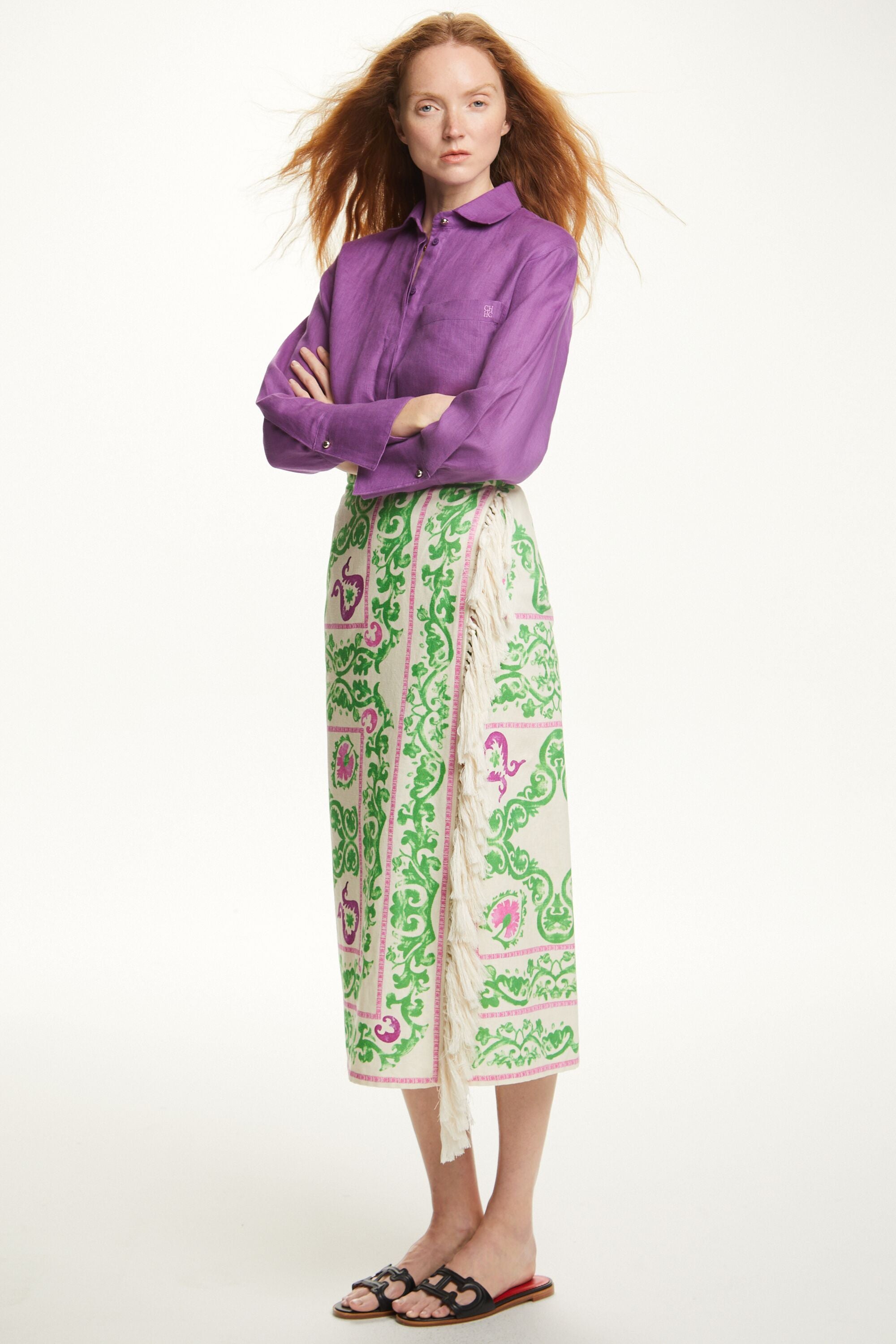 Garden print linen pareo skirt