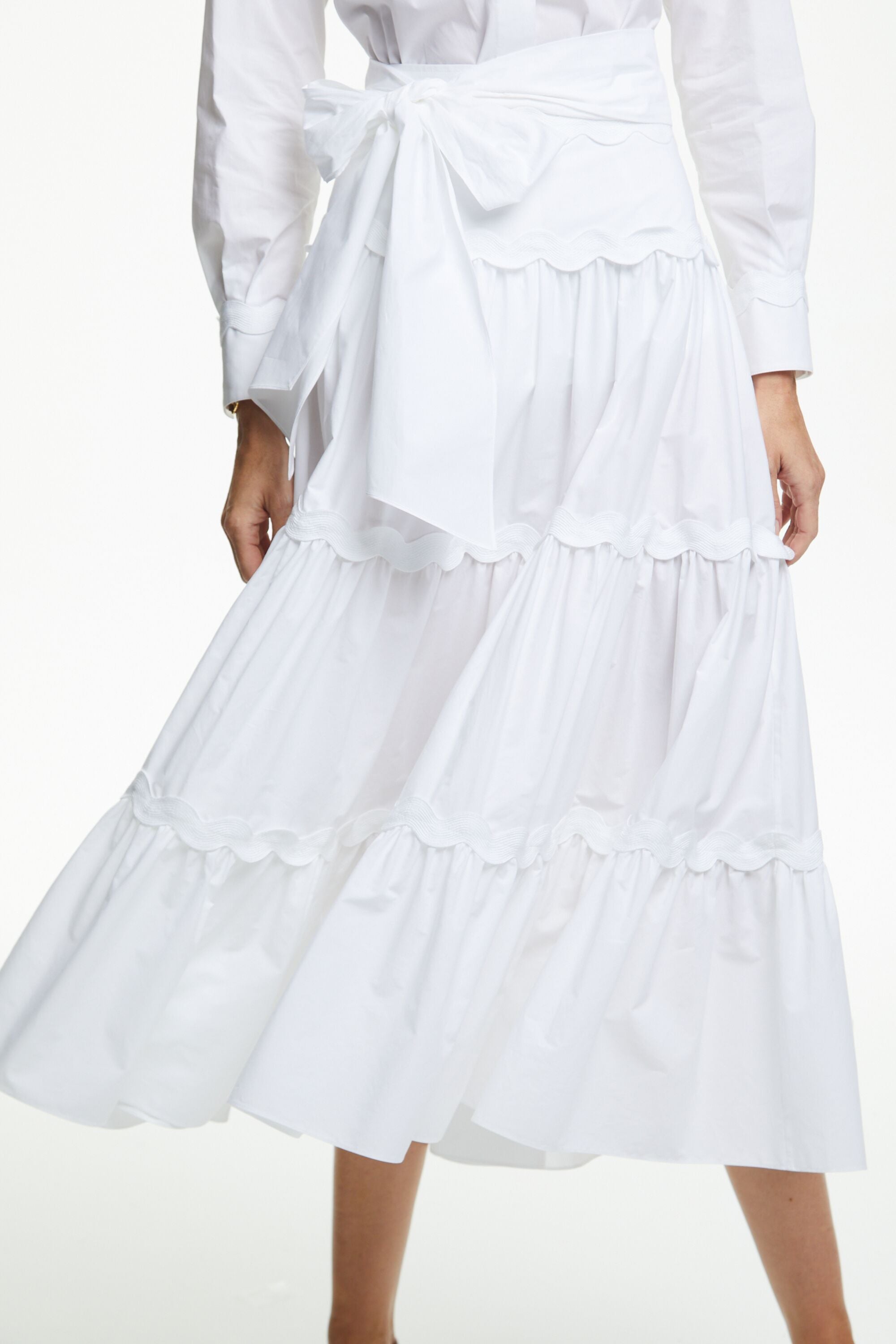 Ruffled poplin skirt with serpentine ribbons white - CH Carolina 