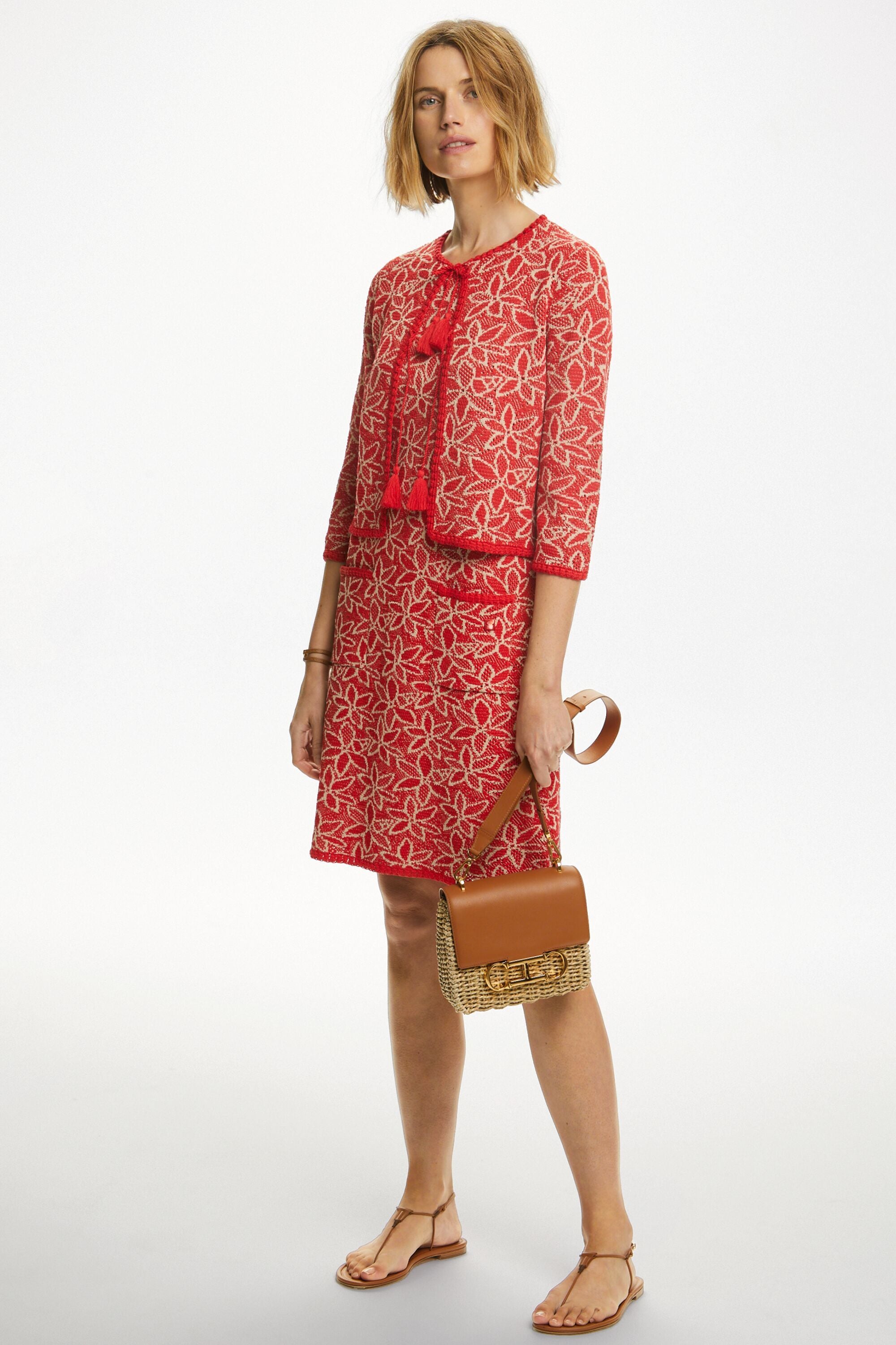 Jacquard dress with crochet red/beige - CH Carolina Herrera France