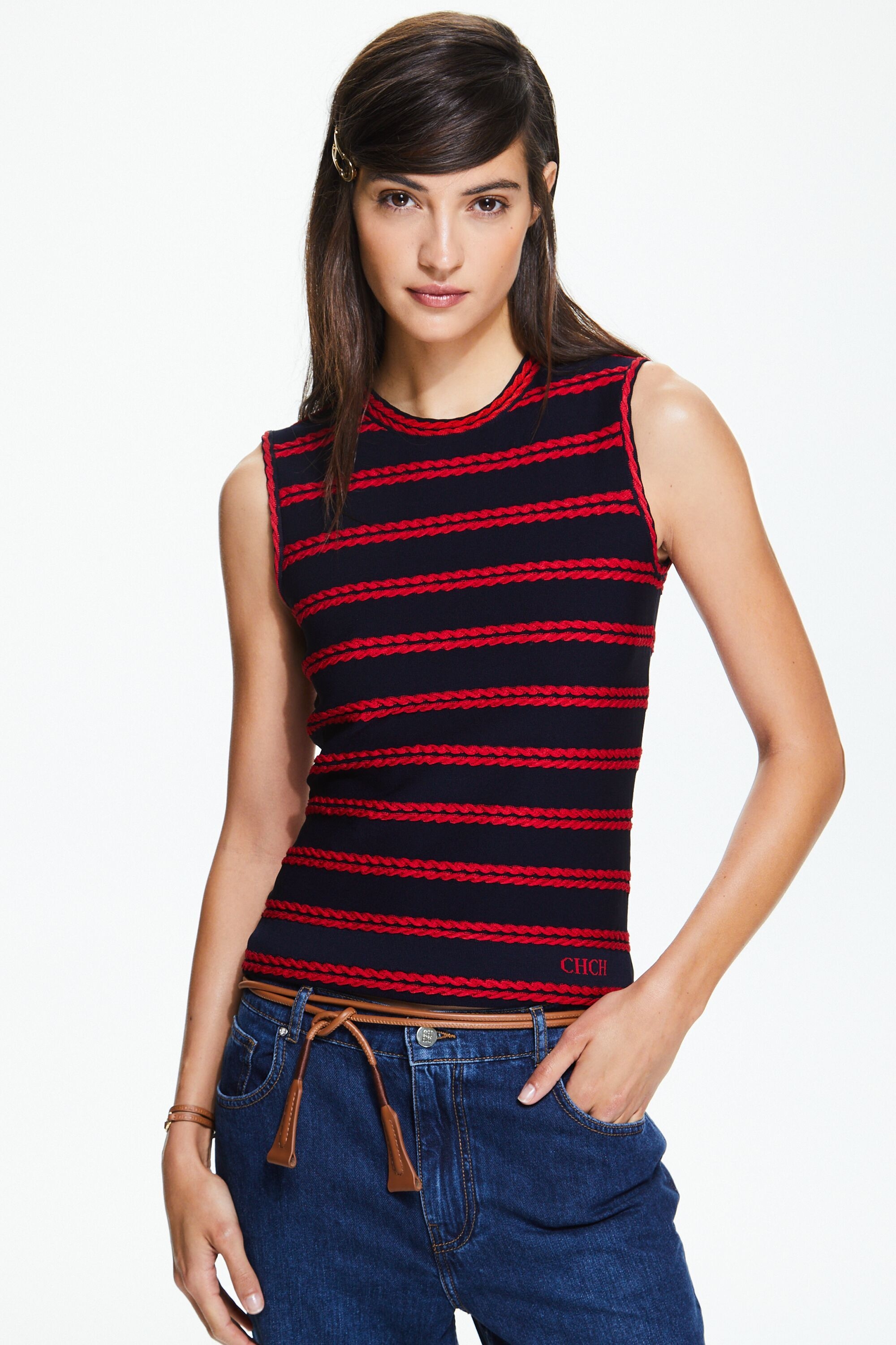 Braided knit fitted top