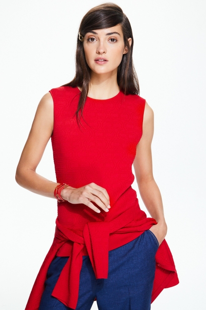 Initials Insignia pointelle knit fitted top