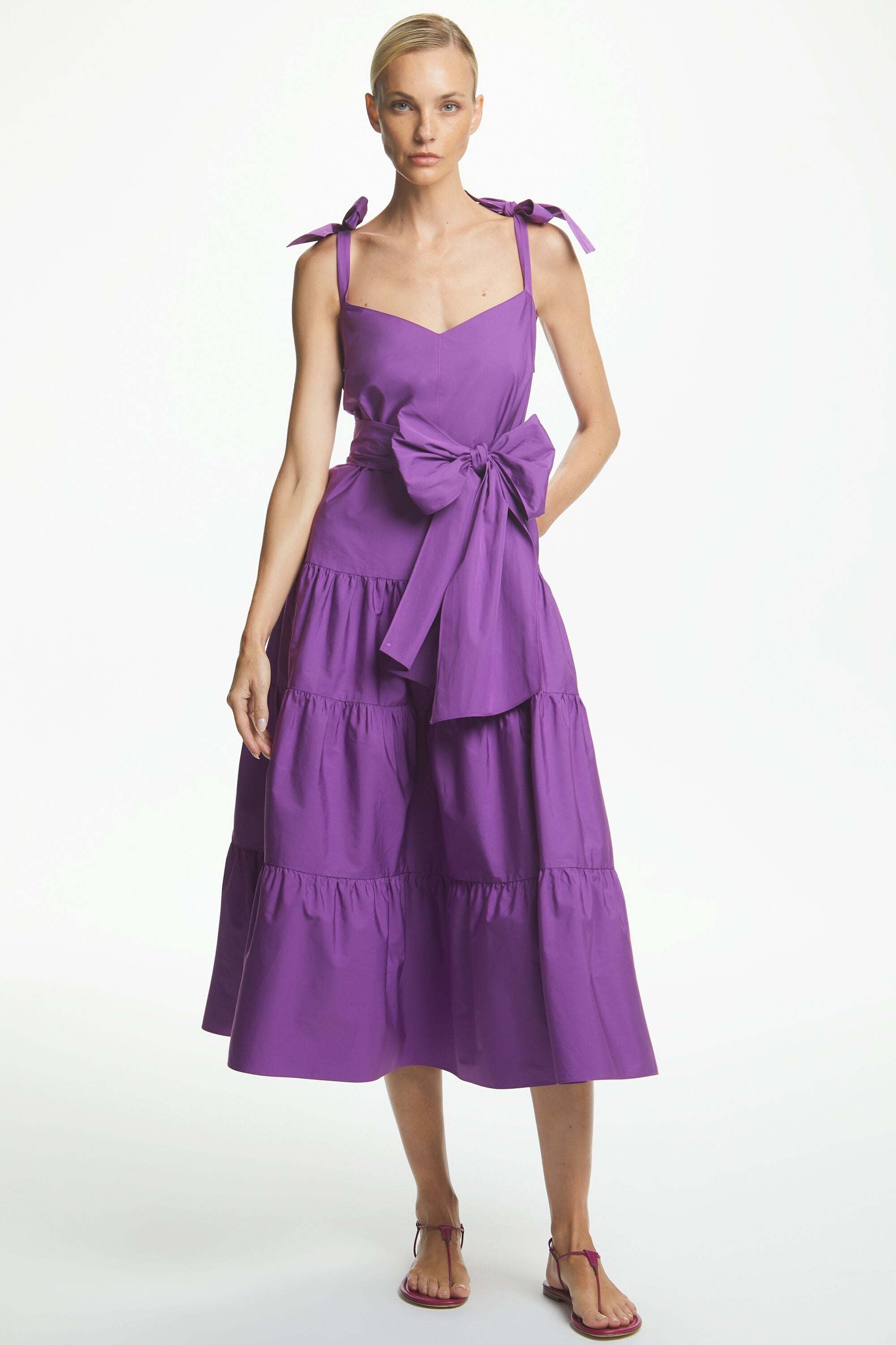 Ruffled poplin midi dress with bow