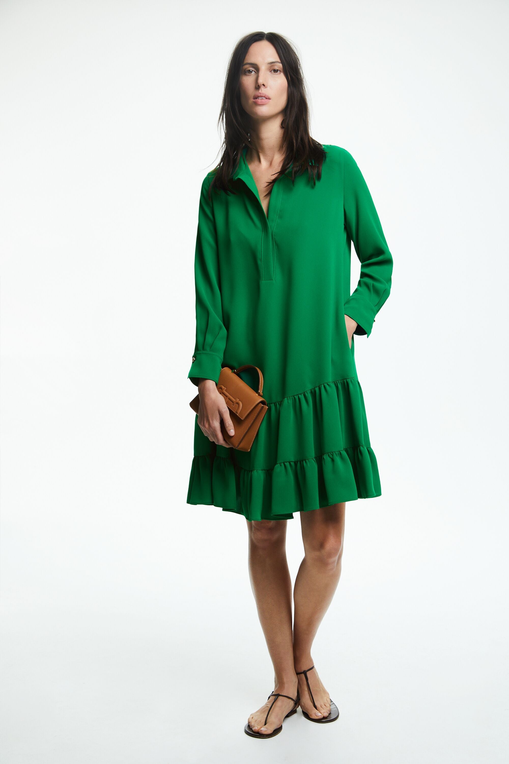 Ruffled crepe outlet dress