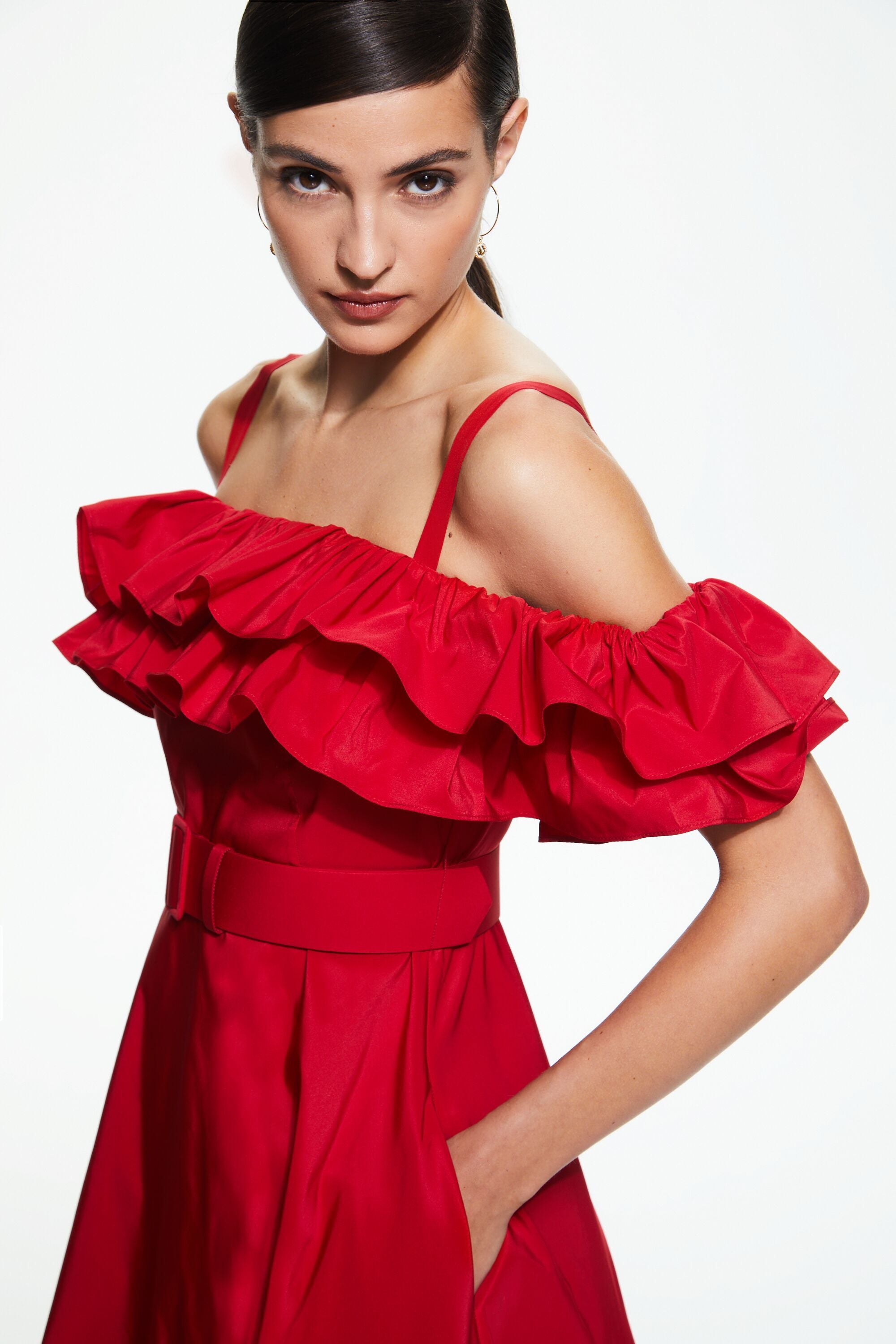 Falda larga de tafeta con volumen rojo - CH Carolina Herrera México