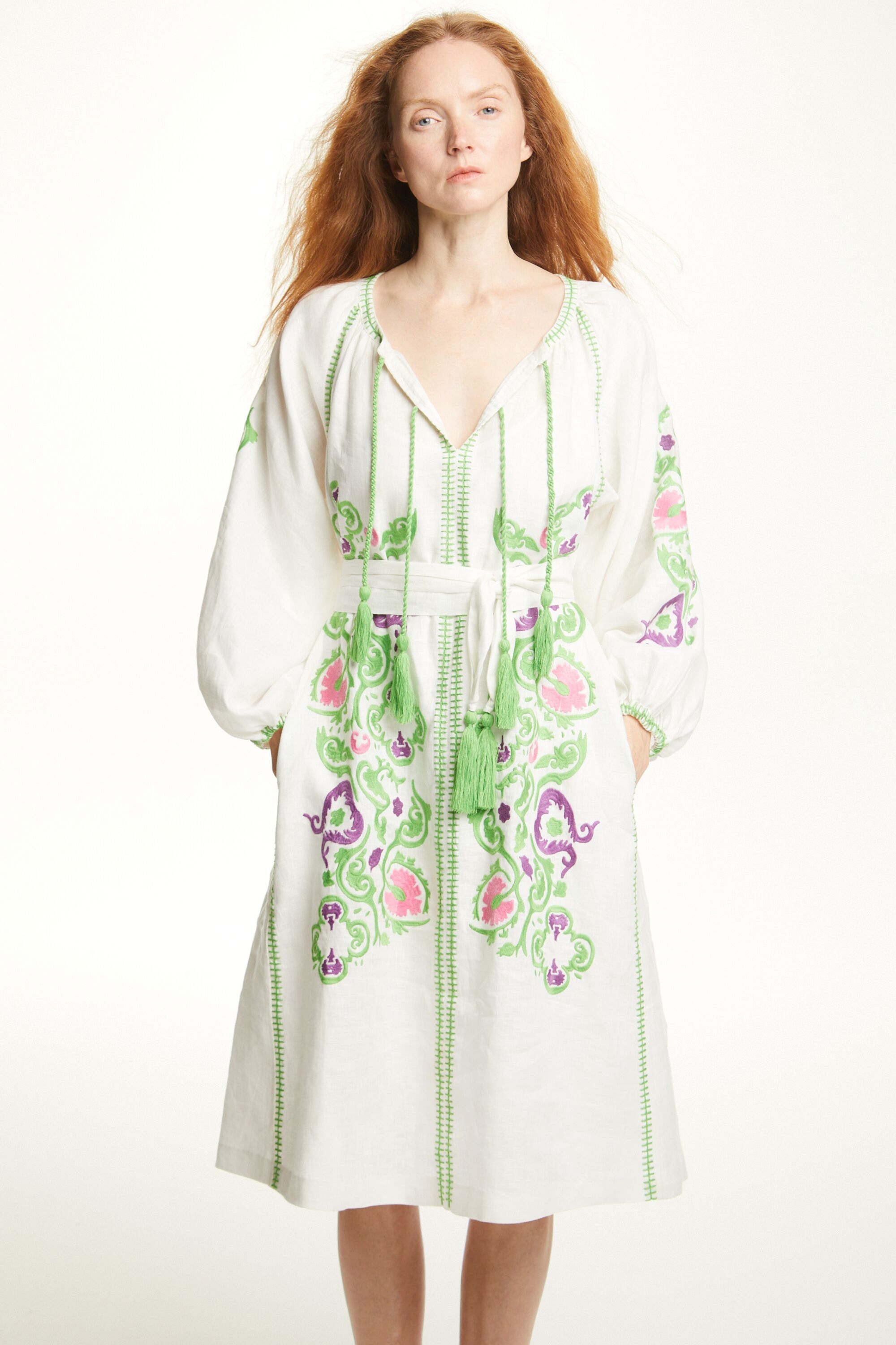 Linen dress with Garden embroidery