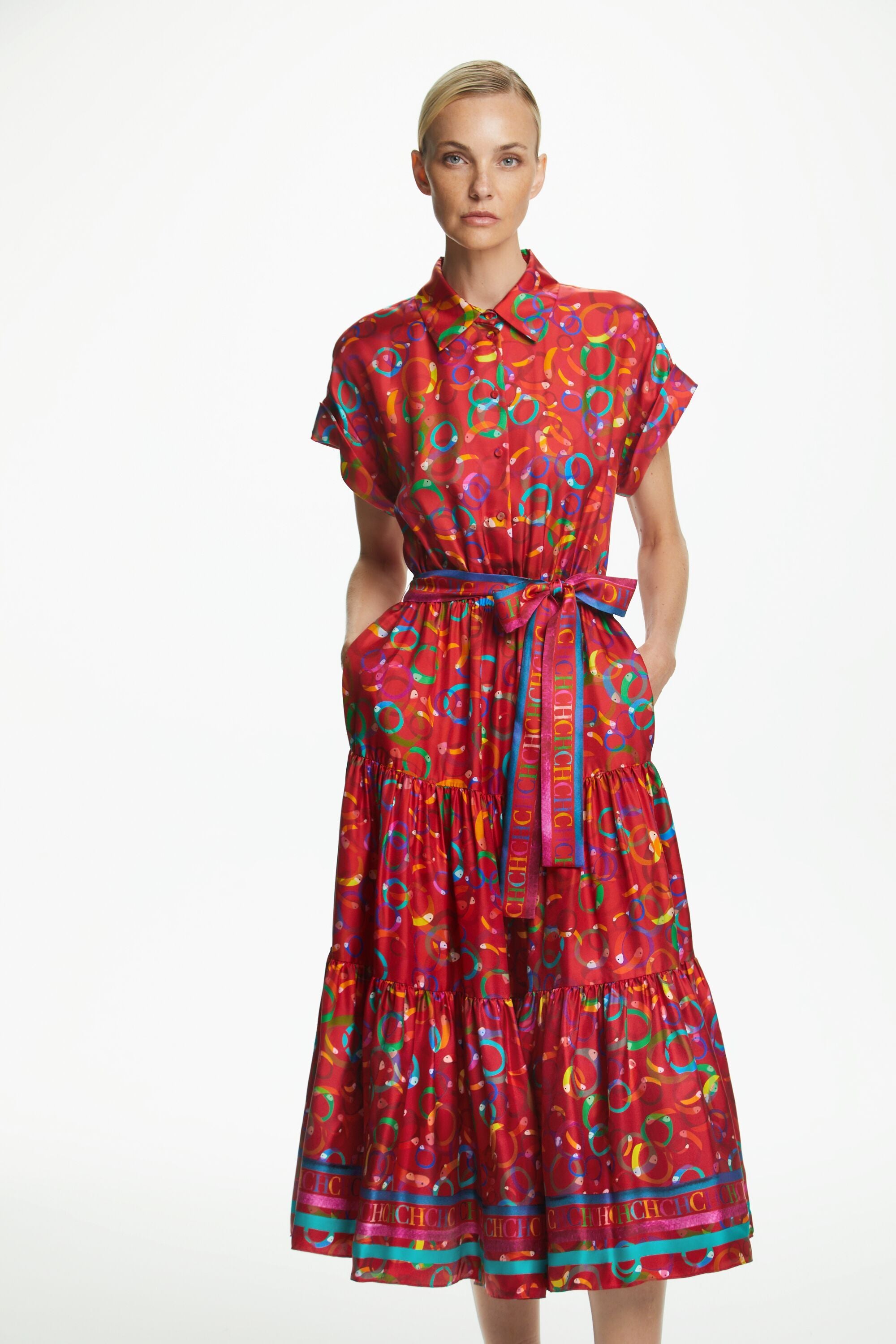 Tukisimo print silk shirt dress