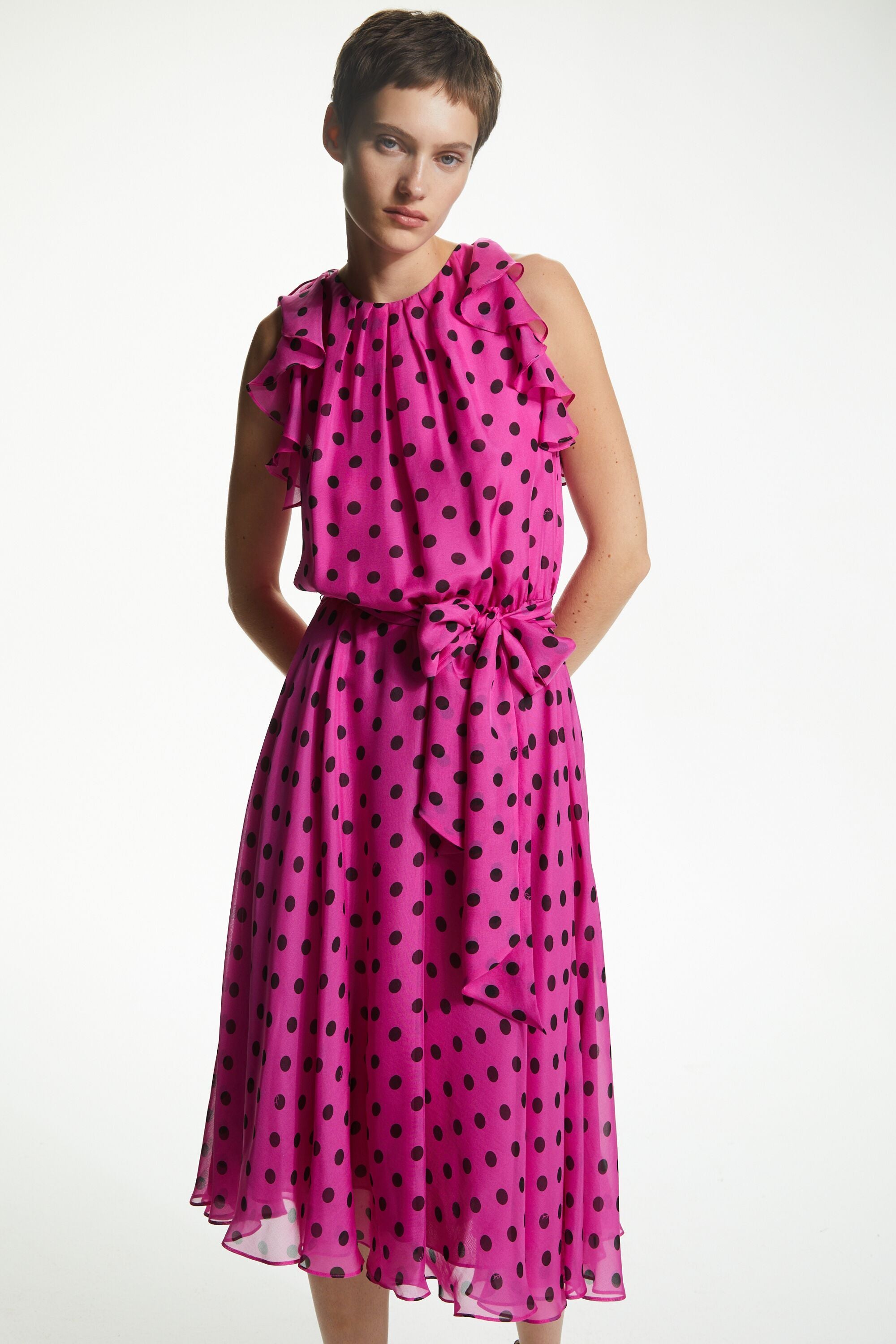 Printed silk chiffon dress with ruffles