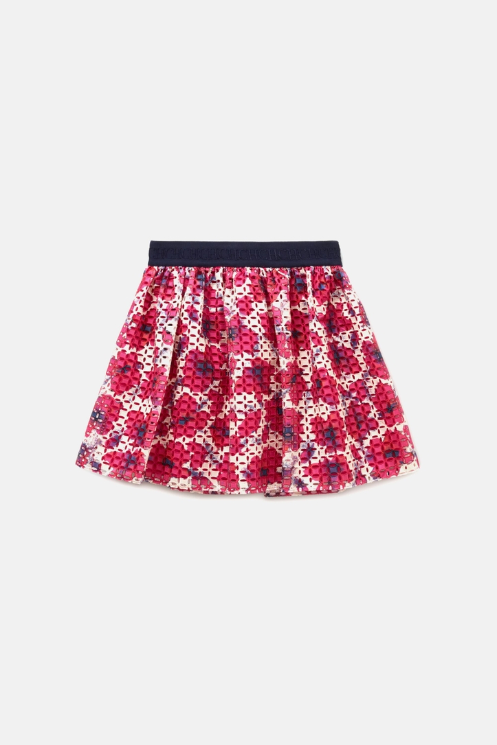 Arty Flowers print cut-out nylon skirt