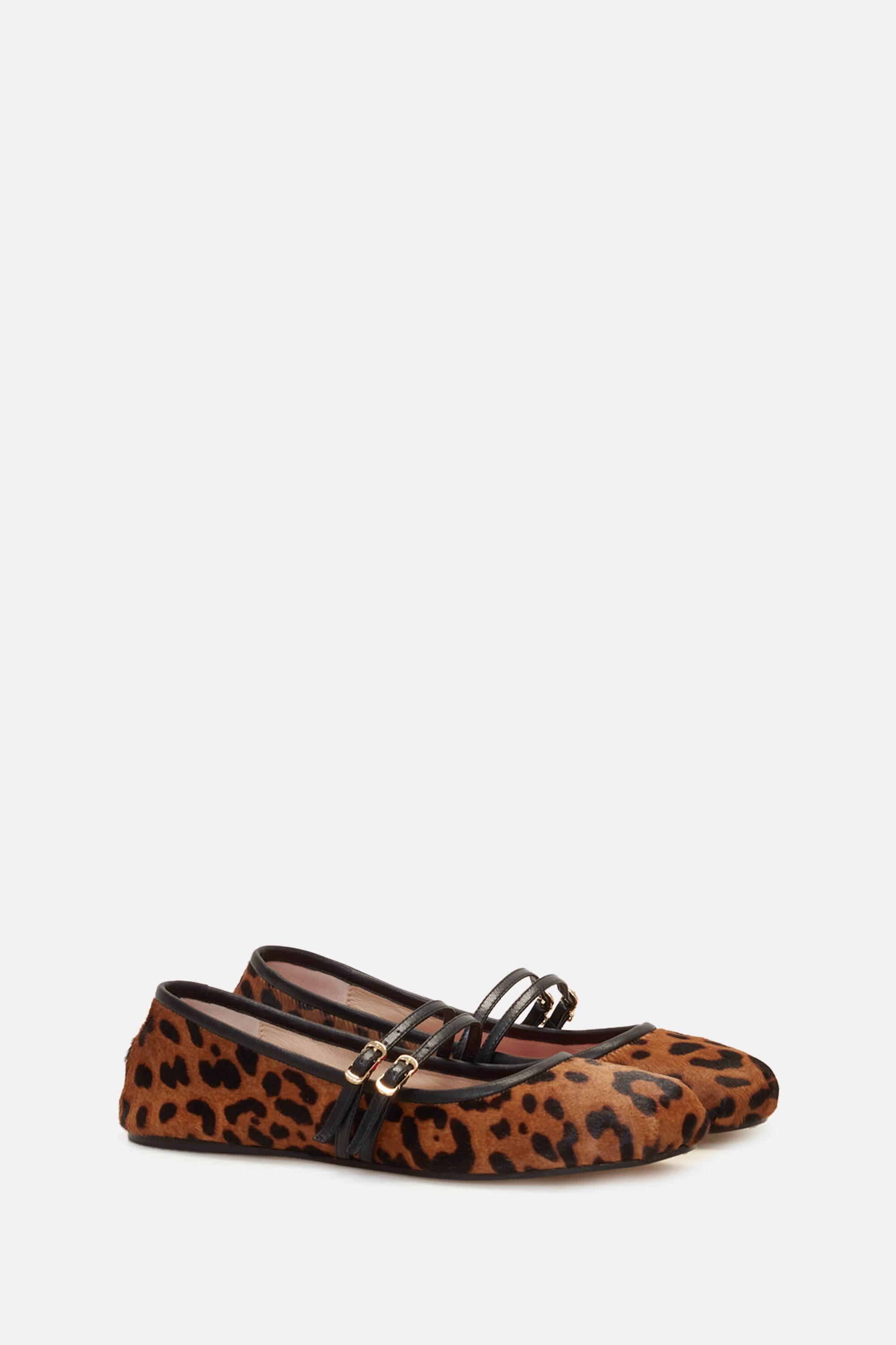 Initials Insignia Leather Mary Jane ballet flats leopard