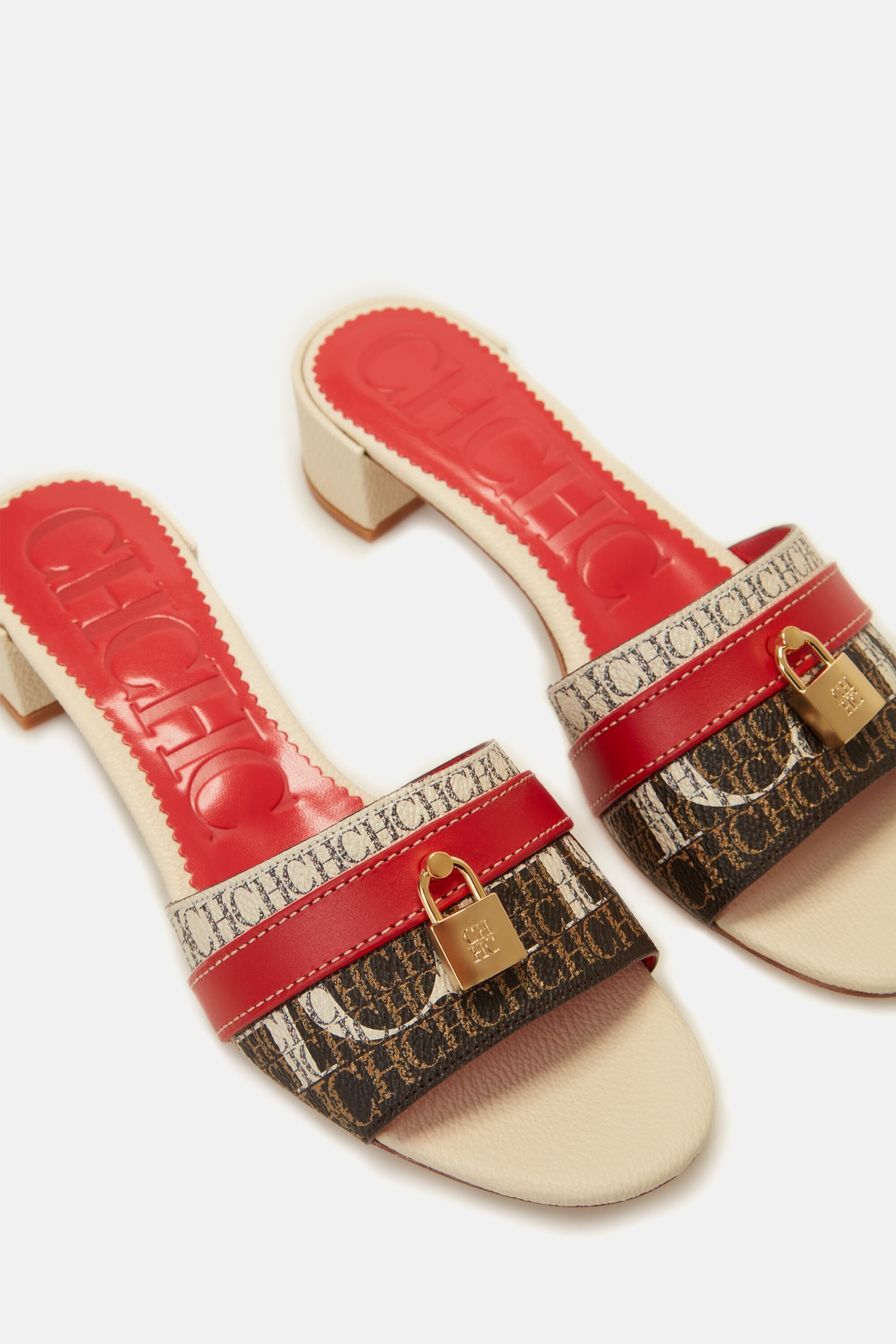 Matryoshka Locked 45 Canvas Slides beige - CH Carolina Herrera