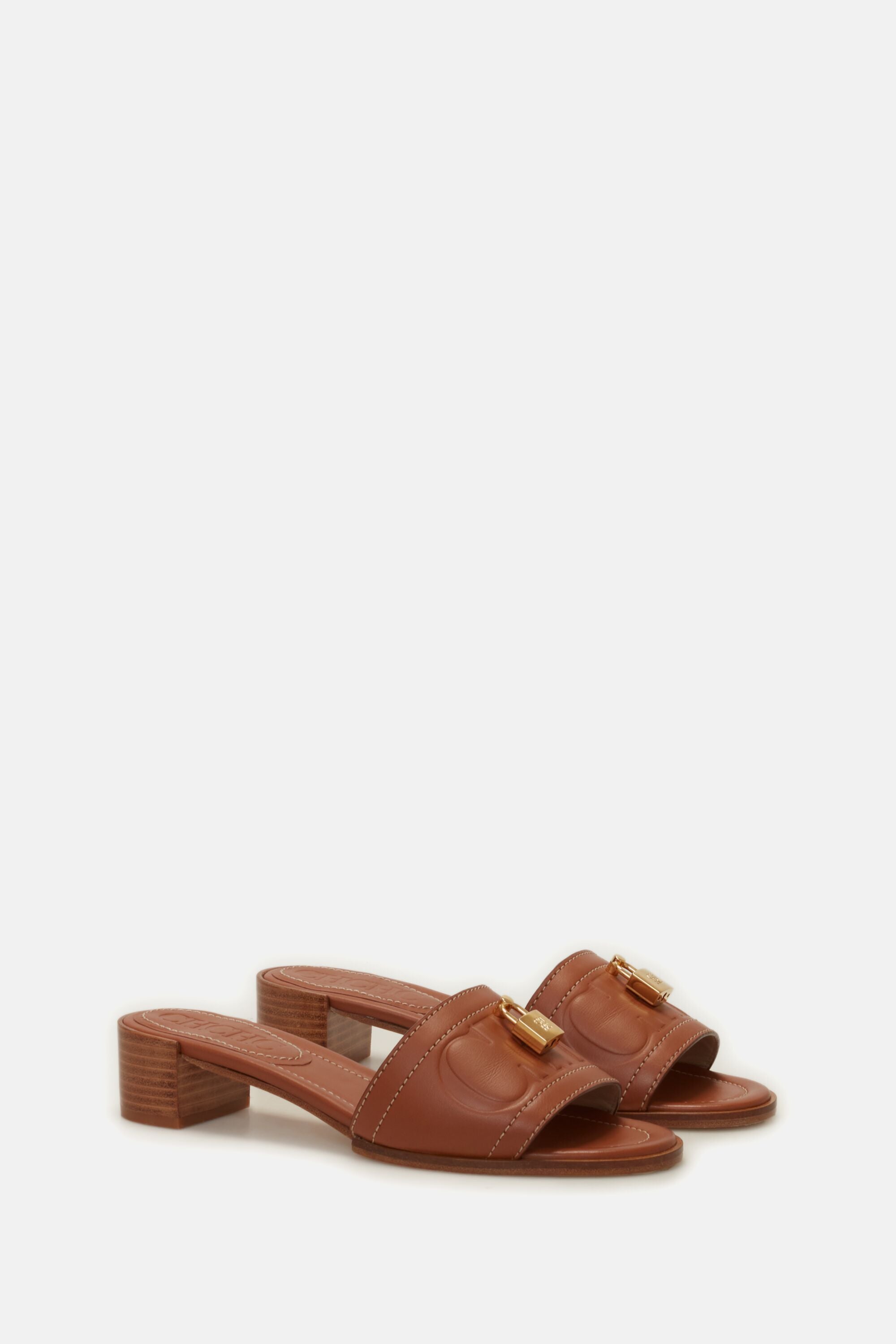 Factory Locked 45 Leather slides tan - CH Carolina Herrera