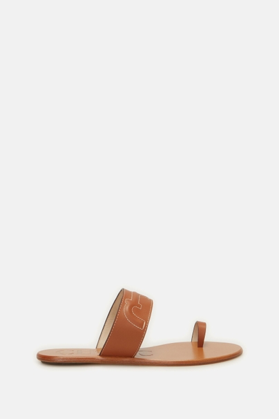 Doma Insignia Leather Flat Sandals - TAN