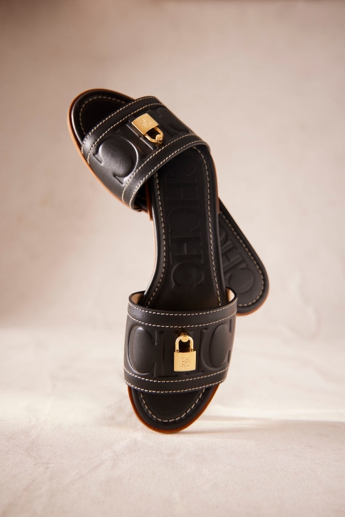 FACTORY LOCKED LEATHER SLIDES