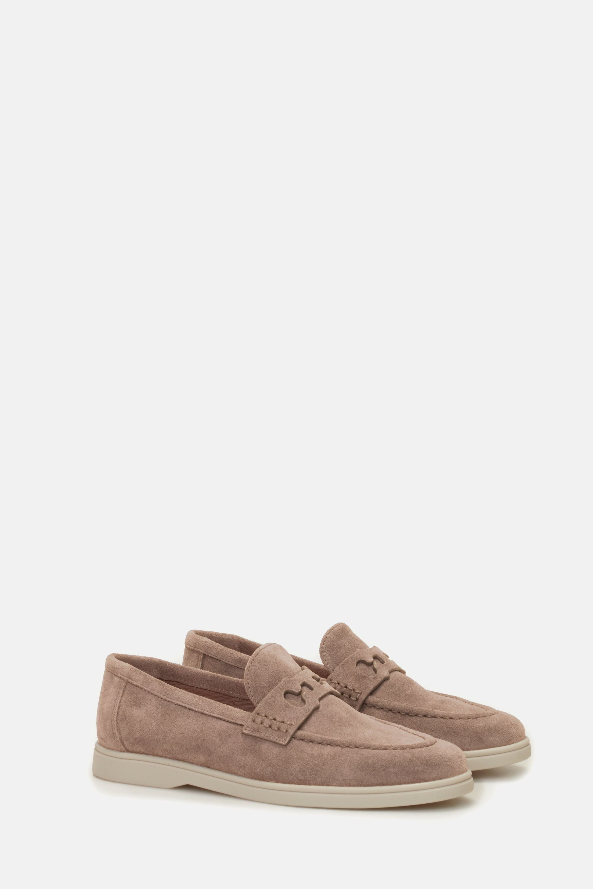 【PORTERNA】Hazel Cut Out Loafers Penny Suede Mule in Hazelwood | Veronica Beard
