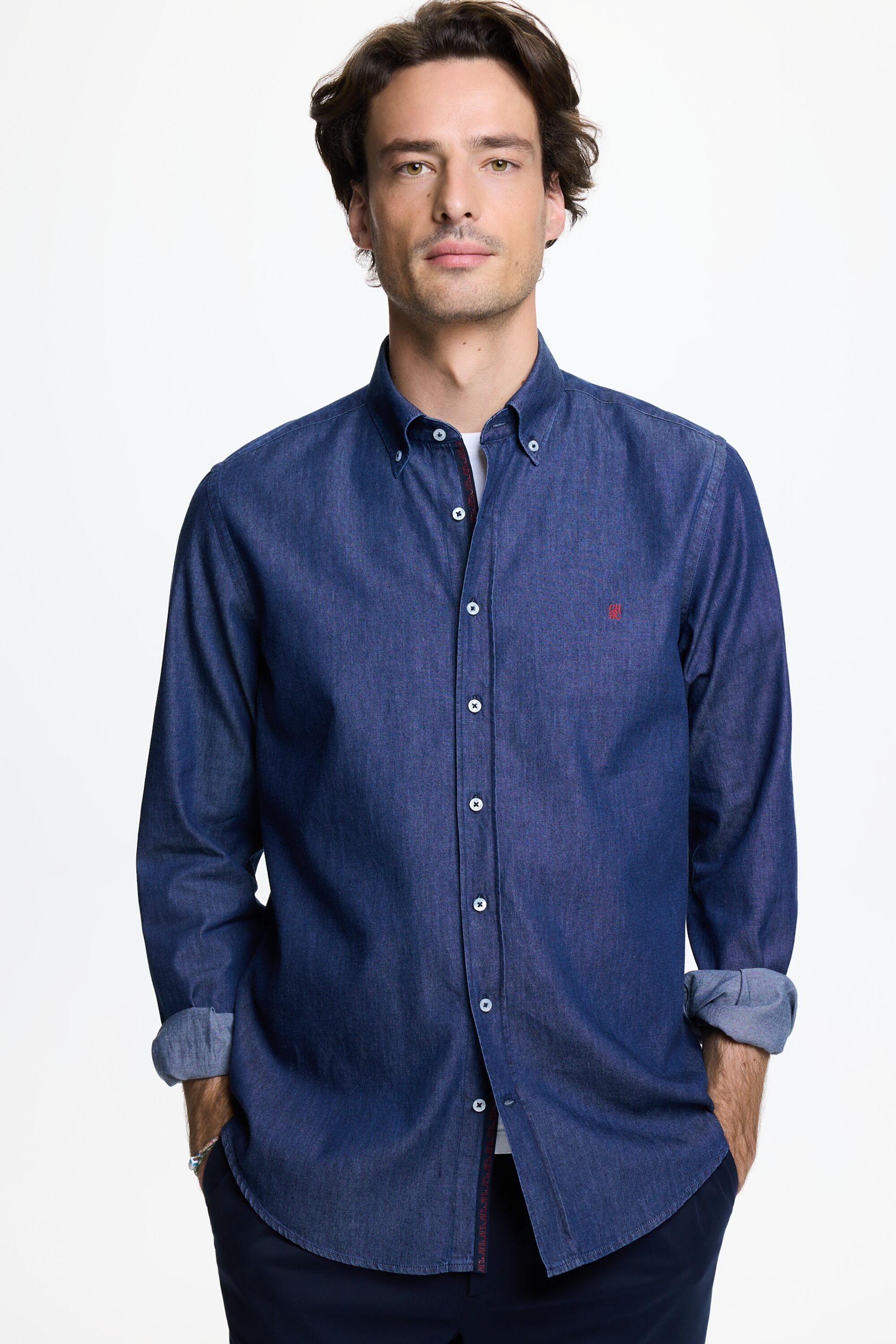 Camisa de denim con grosgrain