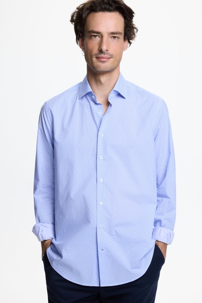 INITIALS INSIGNIA PRINT POPLIN SHIRT WITH SPREAD COLLAR