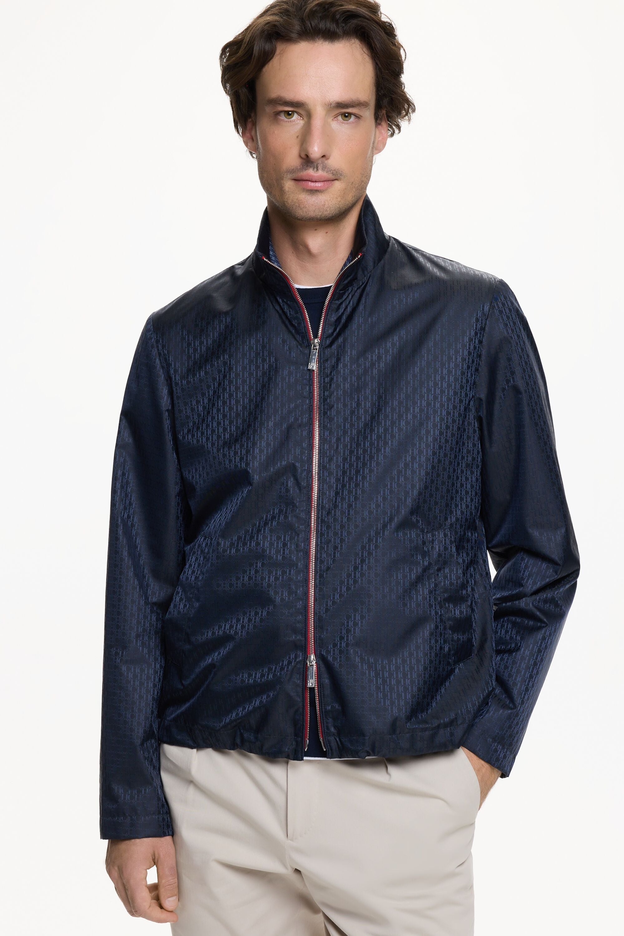 Technical nylon jacket with CH jacquard navy - CH Carolina Herrera United  States