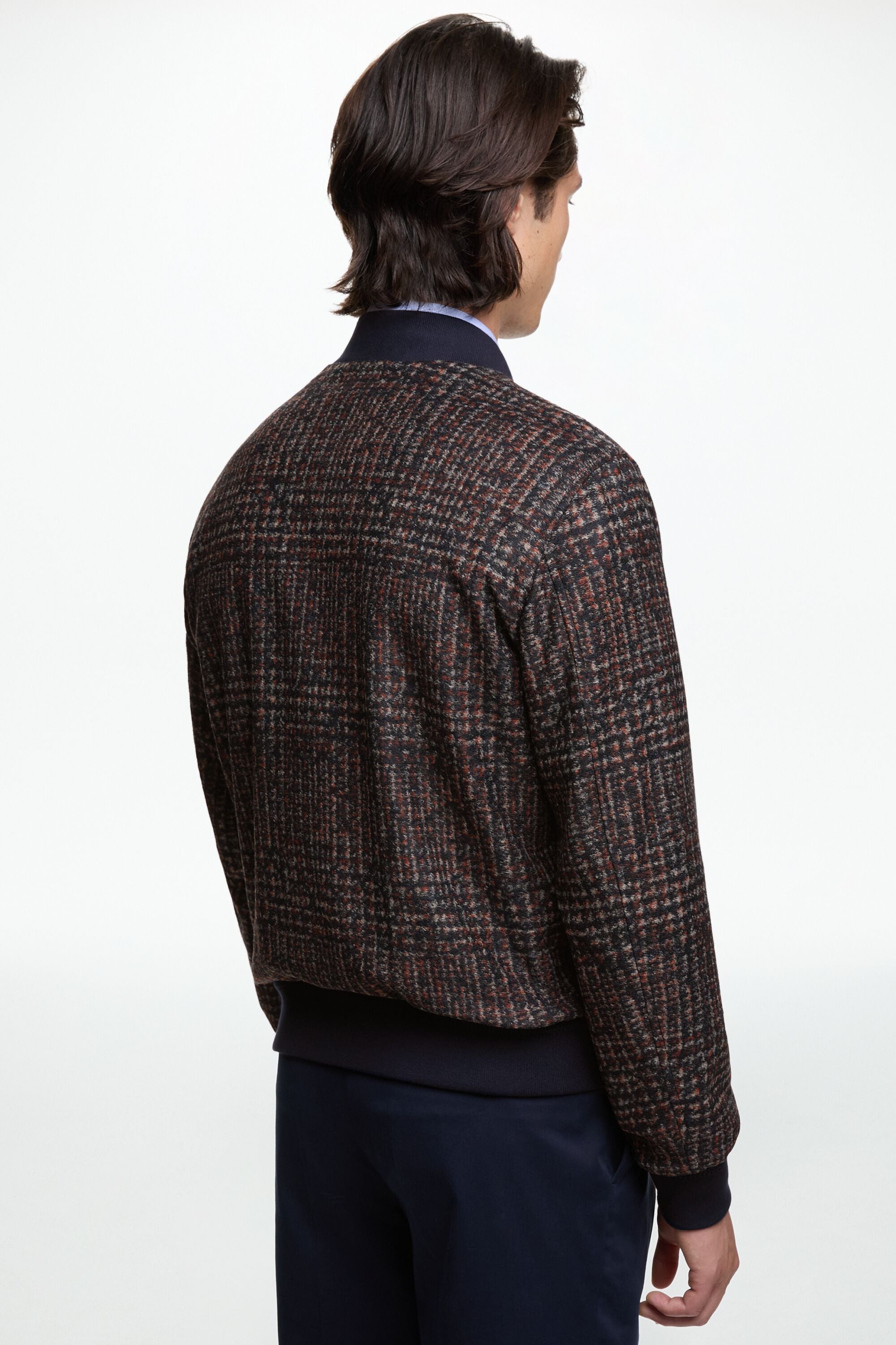 Checkered Wool Bomber Jacket navy maroon grey CH Carolina Herrera United Kingdom