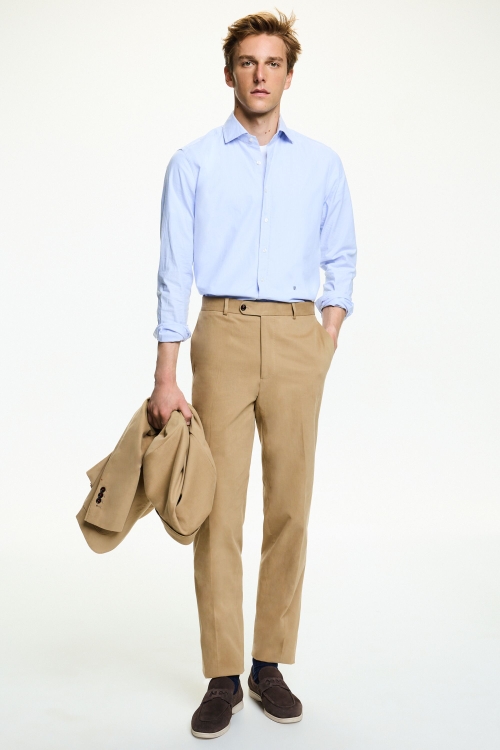 PANTALÓN DE TRAJE CLASSIC FIT DE SARGA DE ALGODÓN