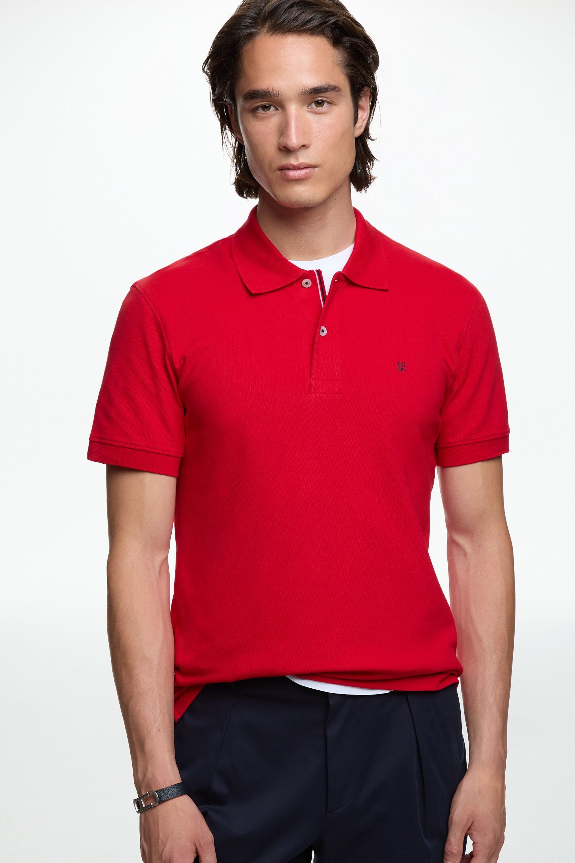 Red slim fit polo shirt cheap