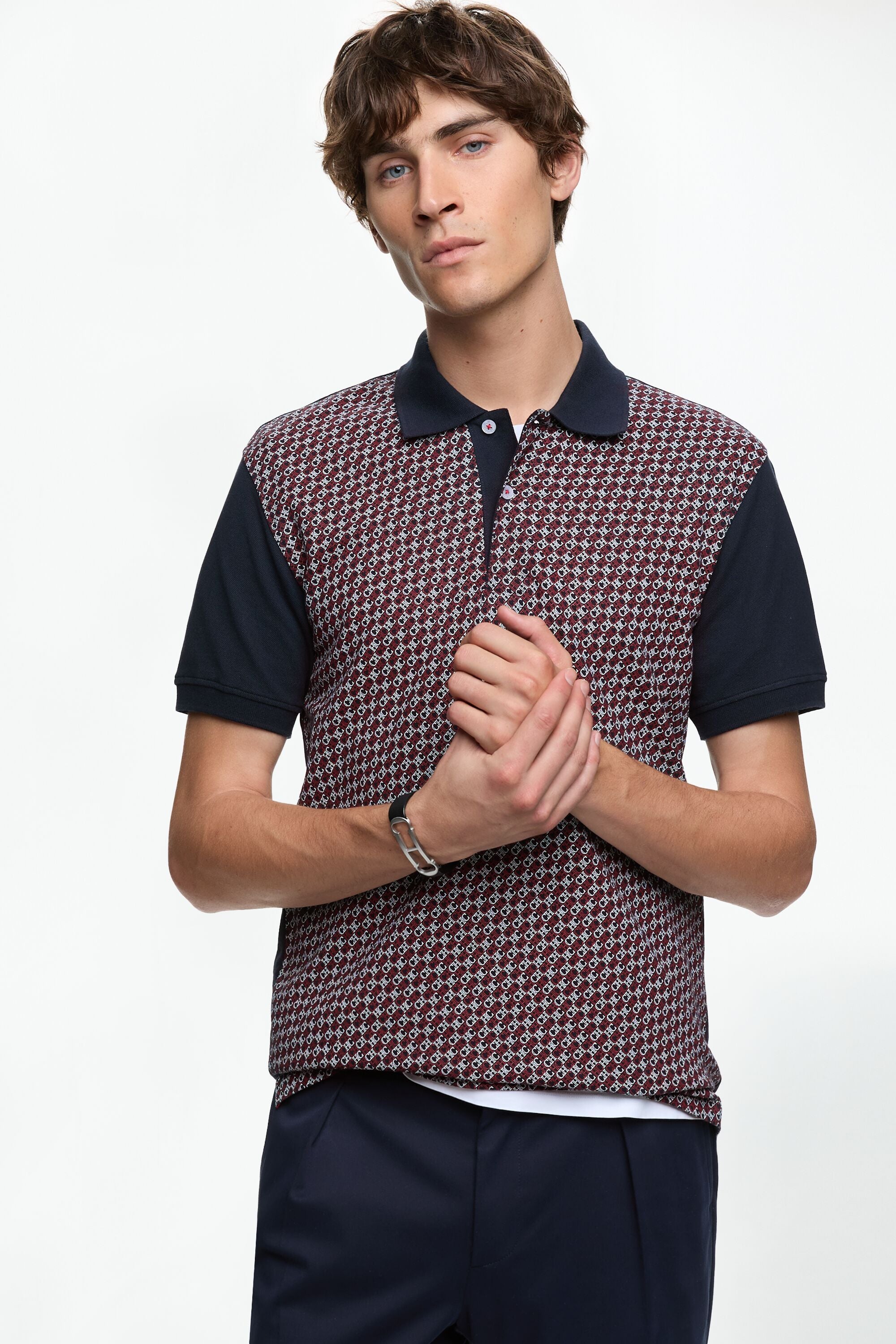 Caracas Print Pique Polo Shirt navy - CH Carolina Herrera United States