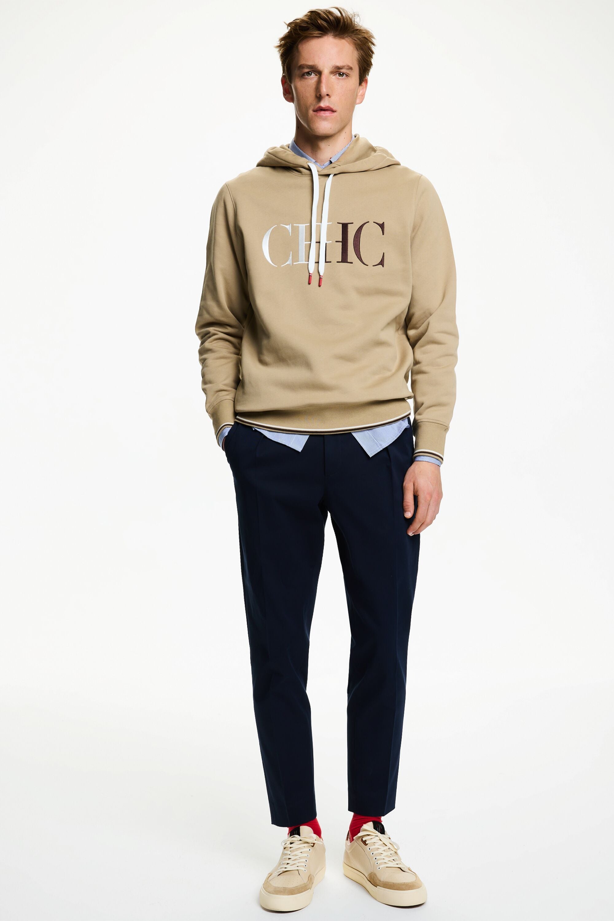 Hooded CH embroidered sweatshirt camel CH Carolina Herrera United Arab Emirates