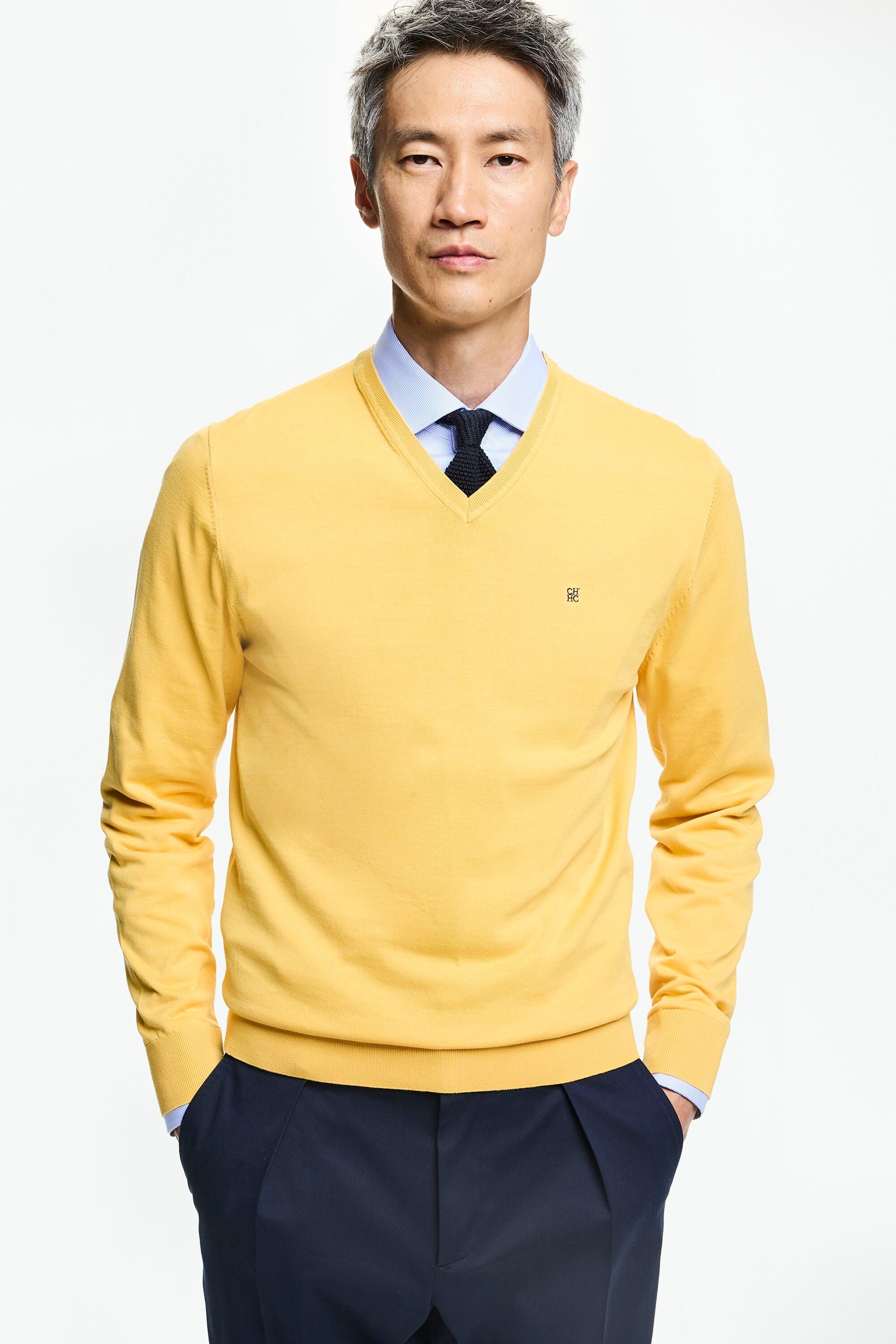 Gassed Cotton V Neck Sweater yellow CH Carolina Herrera United Arab Emirates