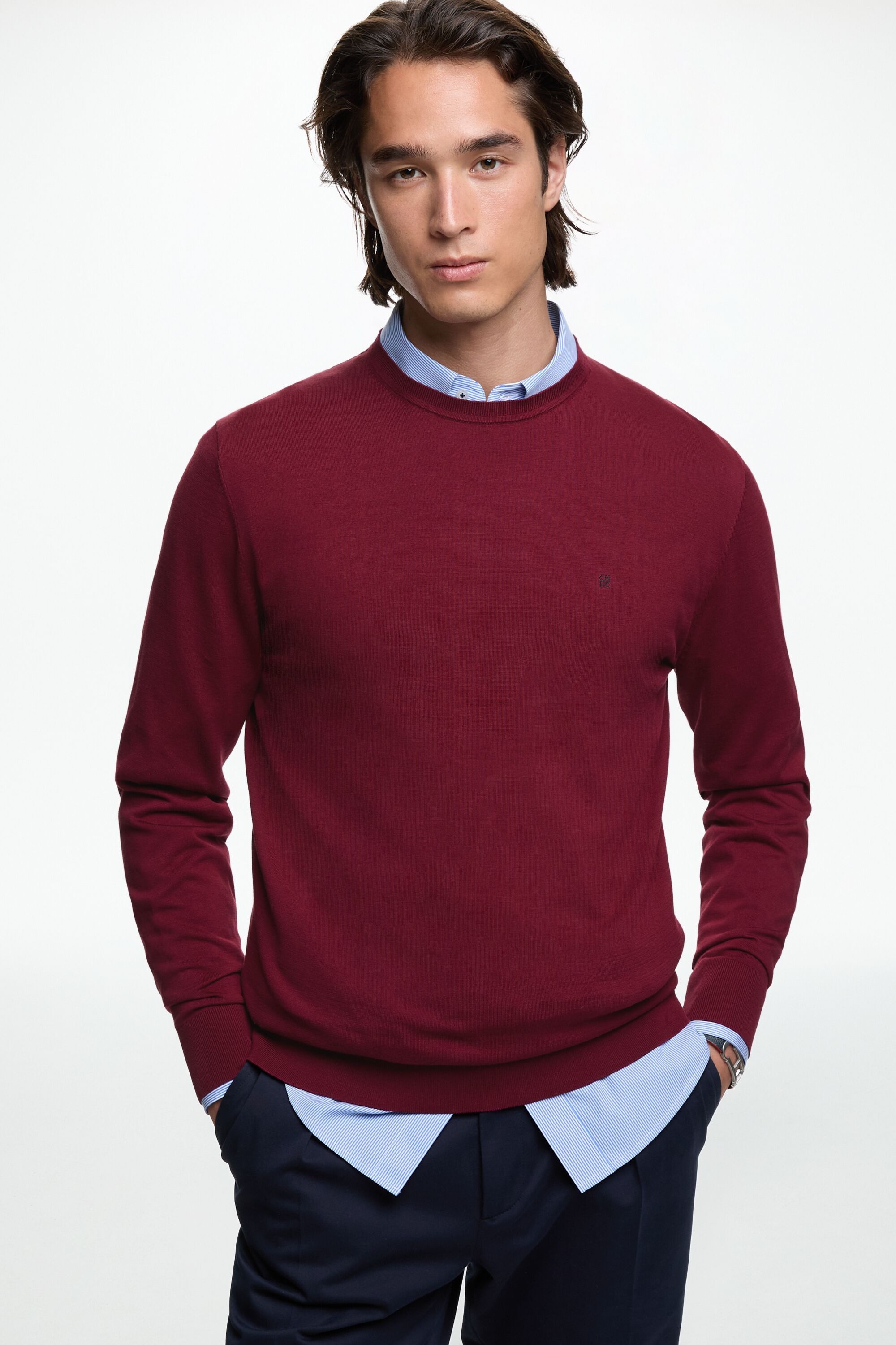 Jersey de Algodón Gaseado Cuello Redondo
