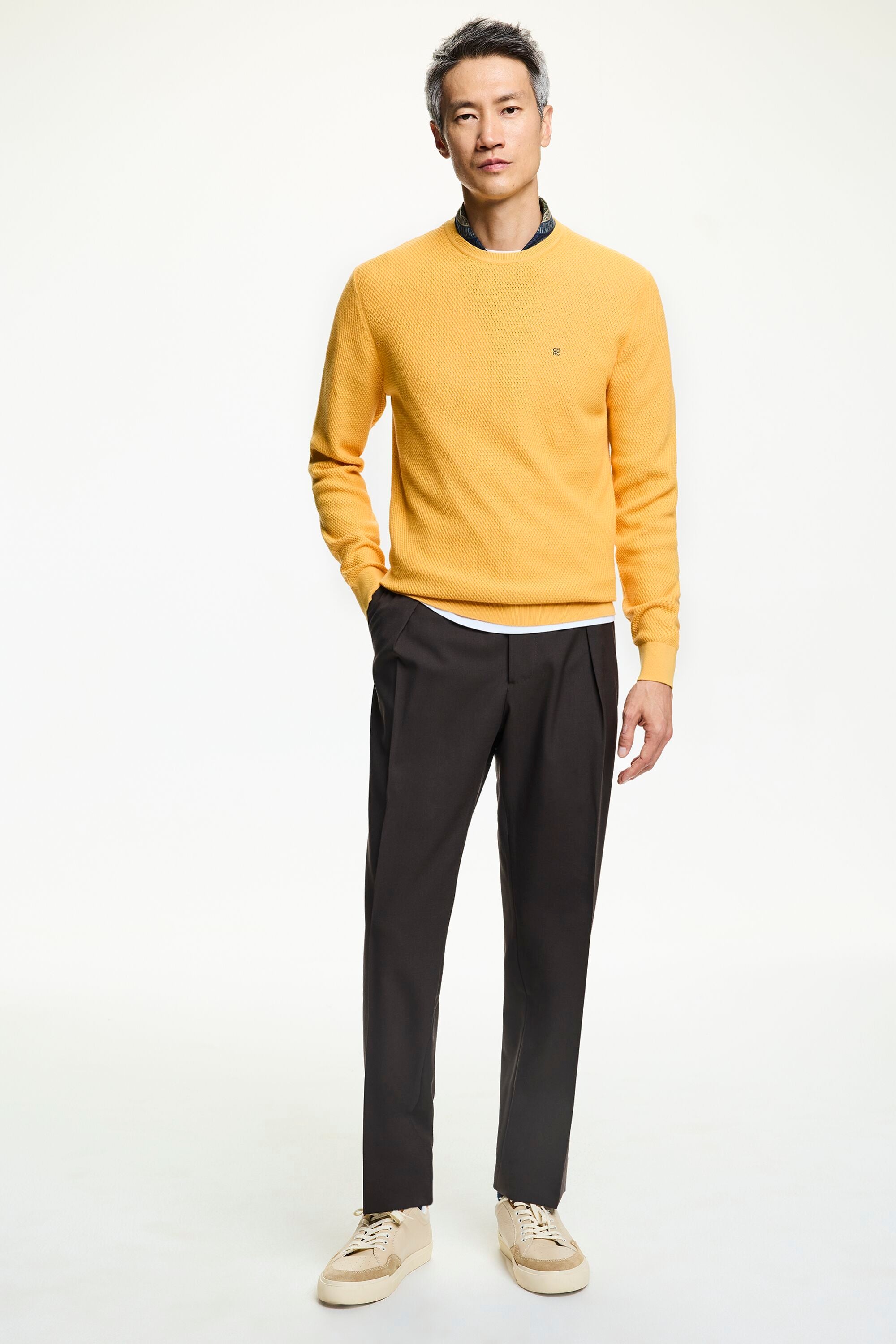 Yellow crew neck sweater mens discount