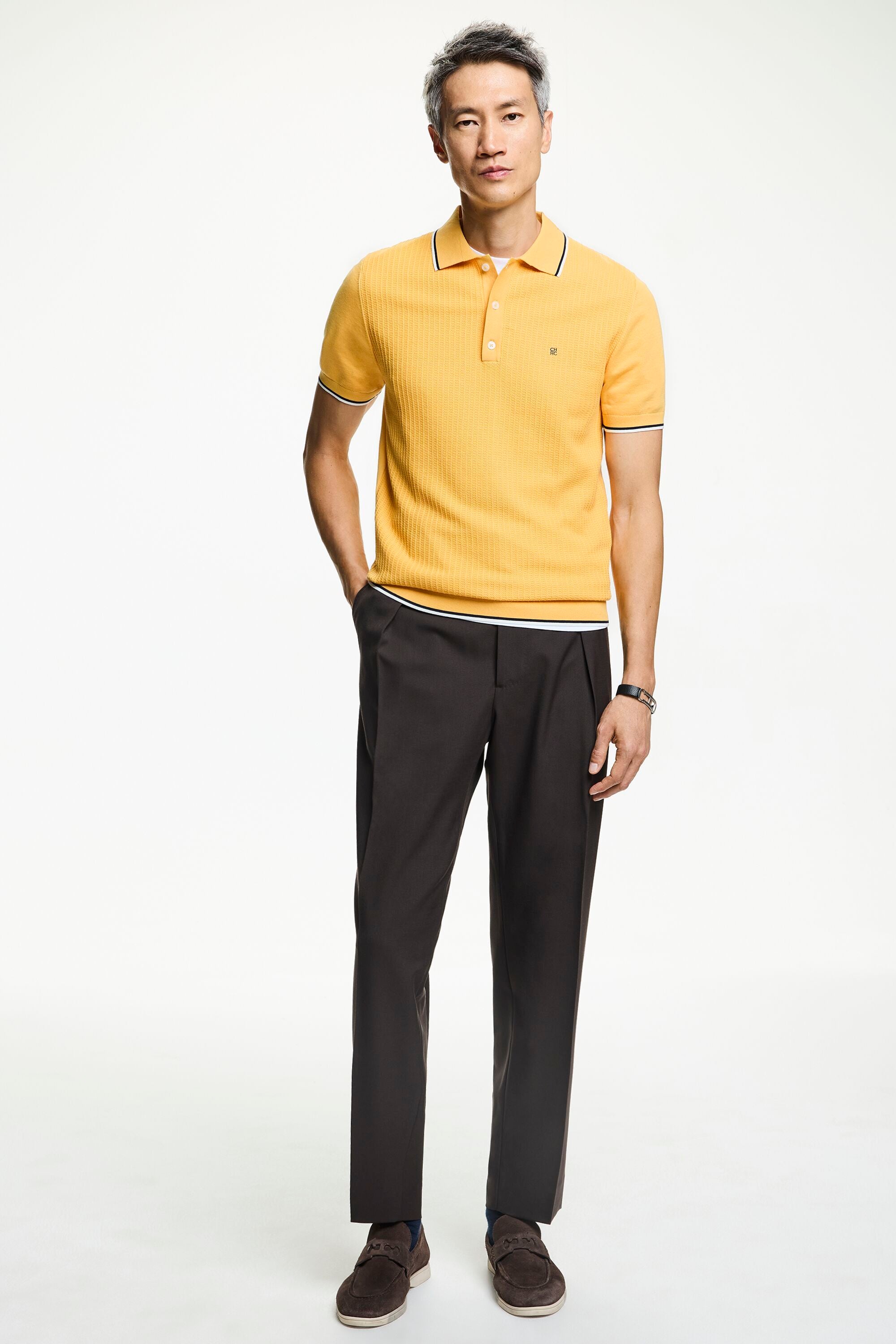 Textured knit polo shirt yellow CH Carolina Herrera United Arab Emirates