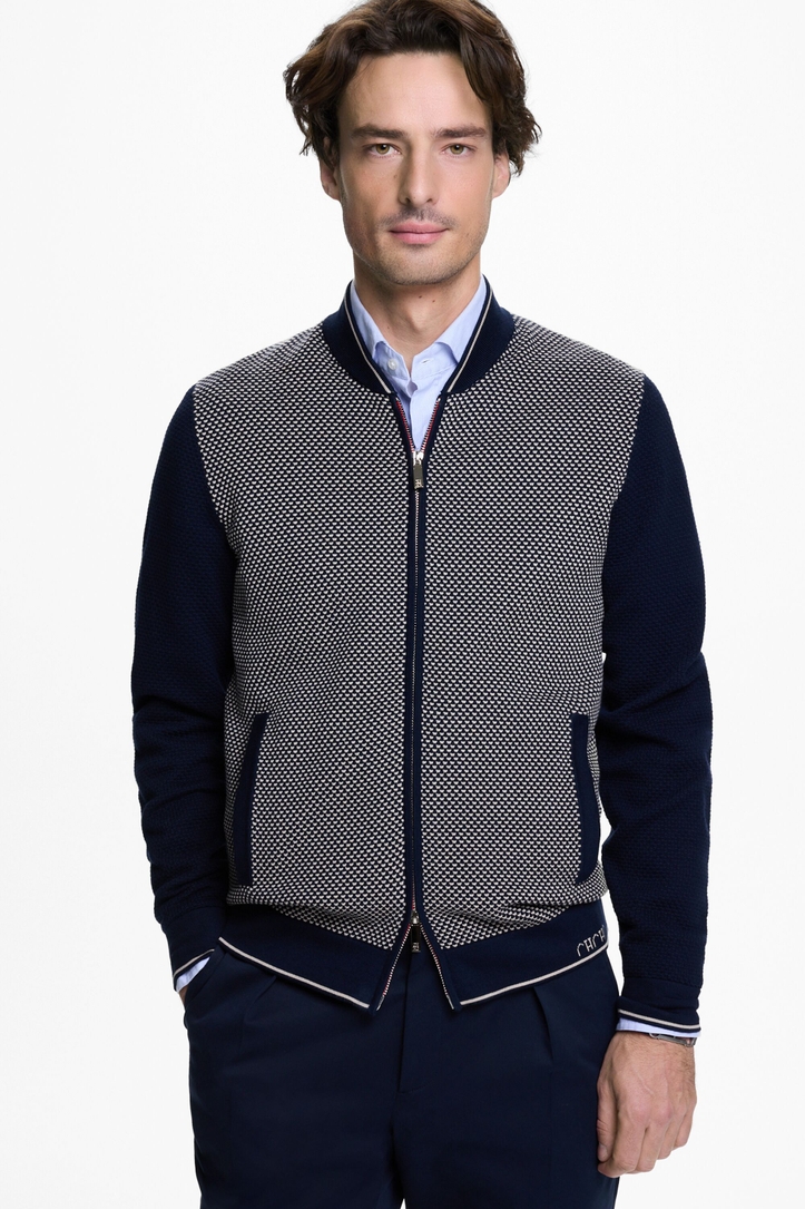 Jacquard and textured cotton cardigan