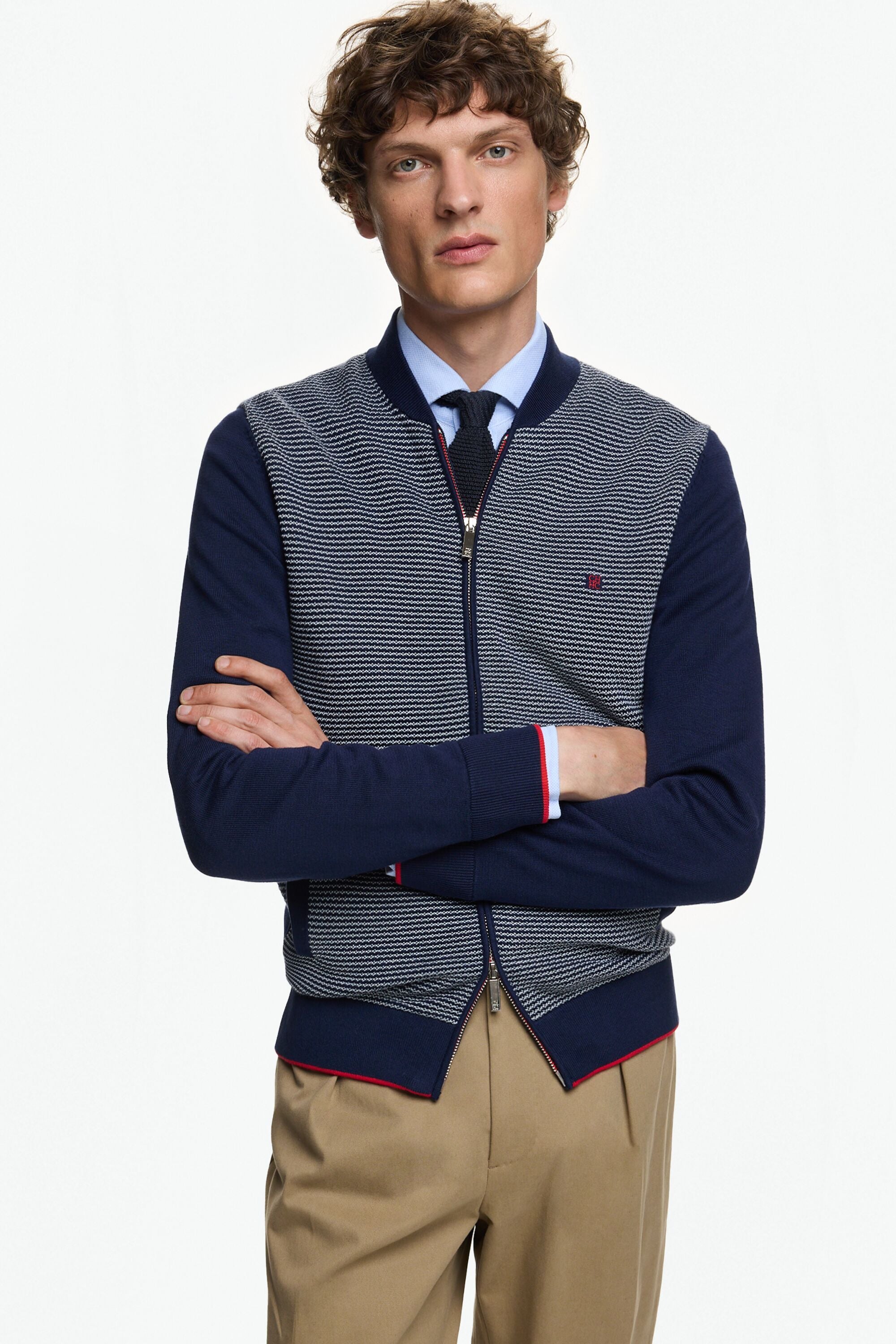 Cardigan de Algodon Pima con Estructura azul marino CH Carolina Herrera Mexico