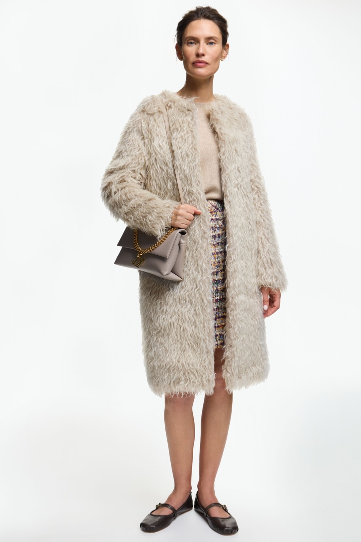 Mohair and Wool Fur A-Line Coat