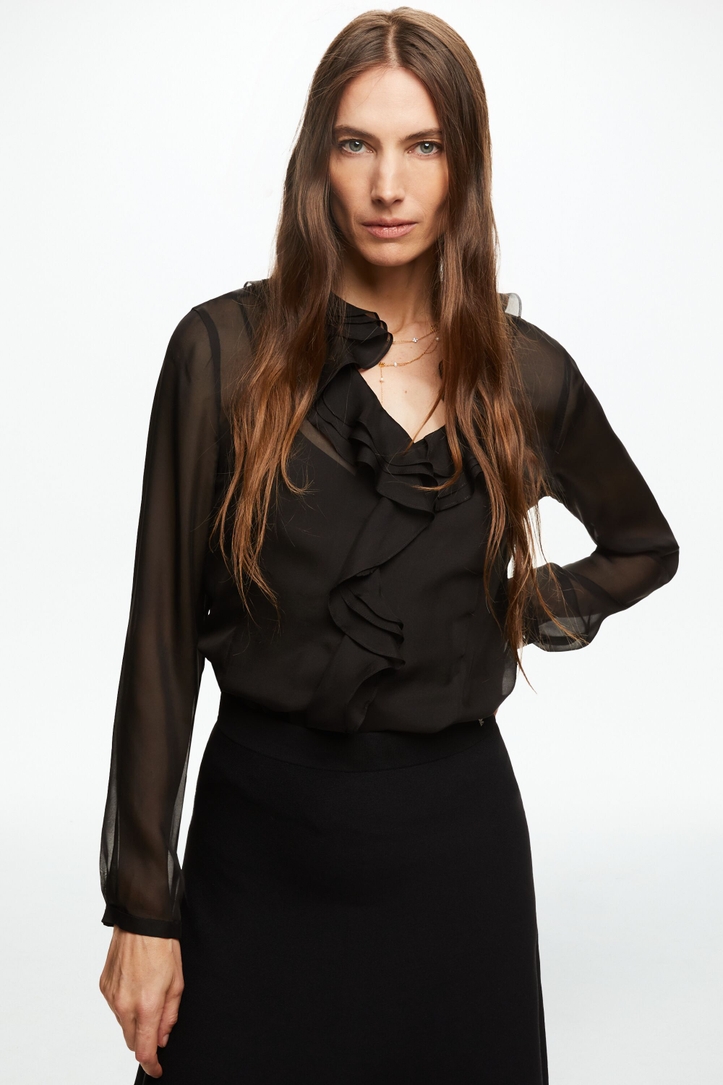 Ruffled Silk Chiffon Fitted Shirt