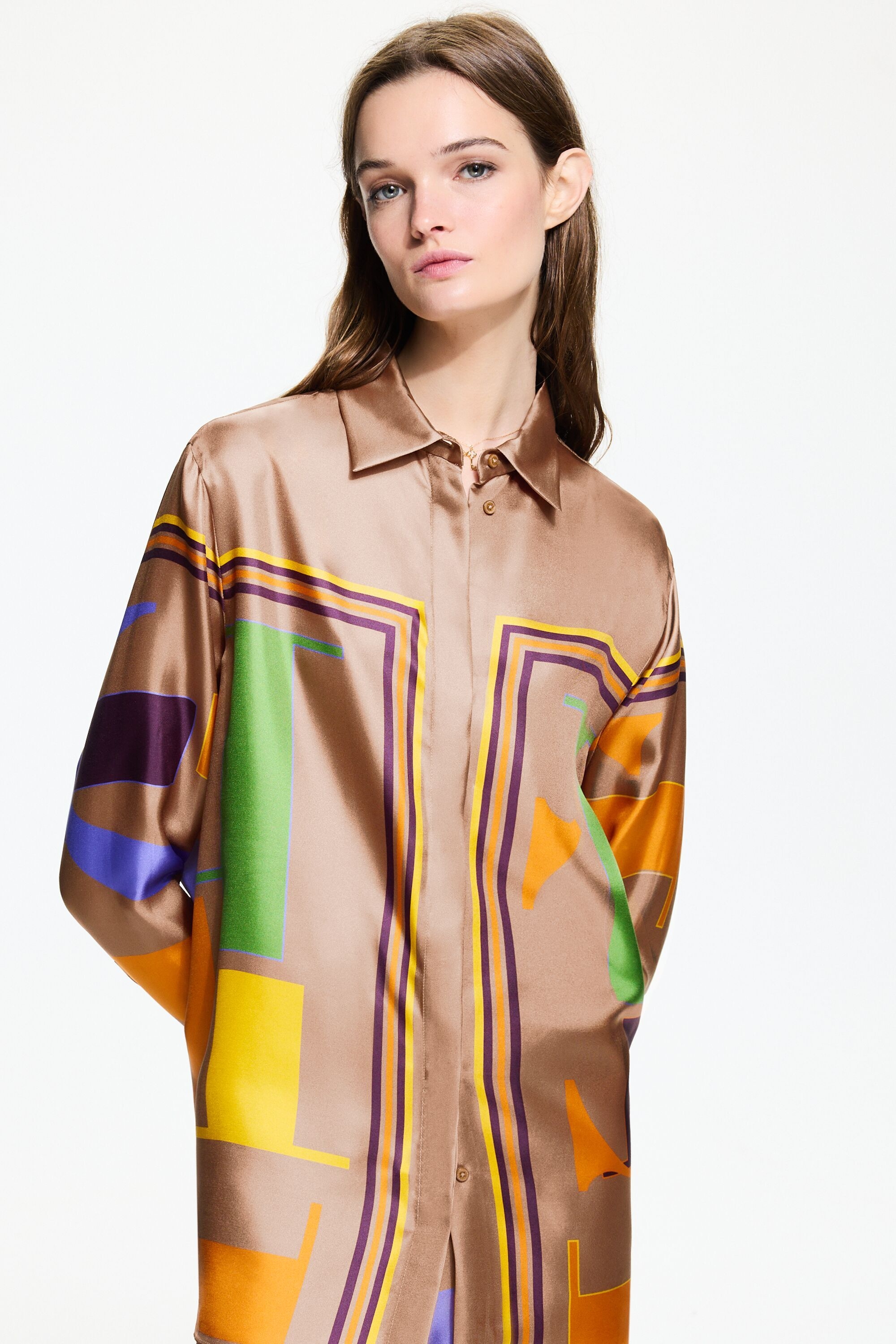 Initials Puzzle print silk twill shirt