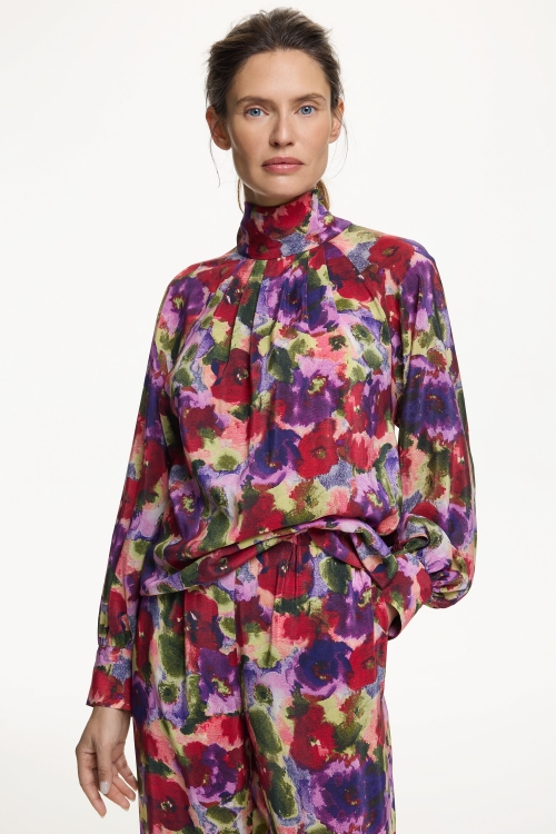 BLOSSOM PRINT CREPE DE CHINE BLOUSE