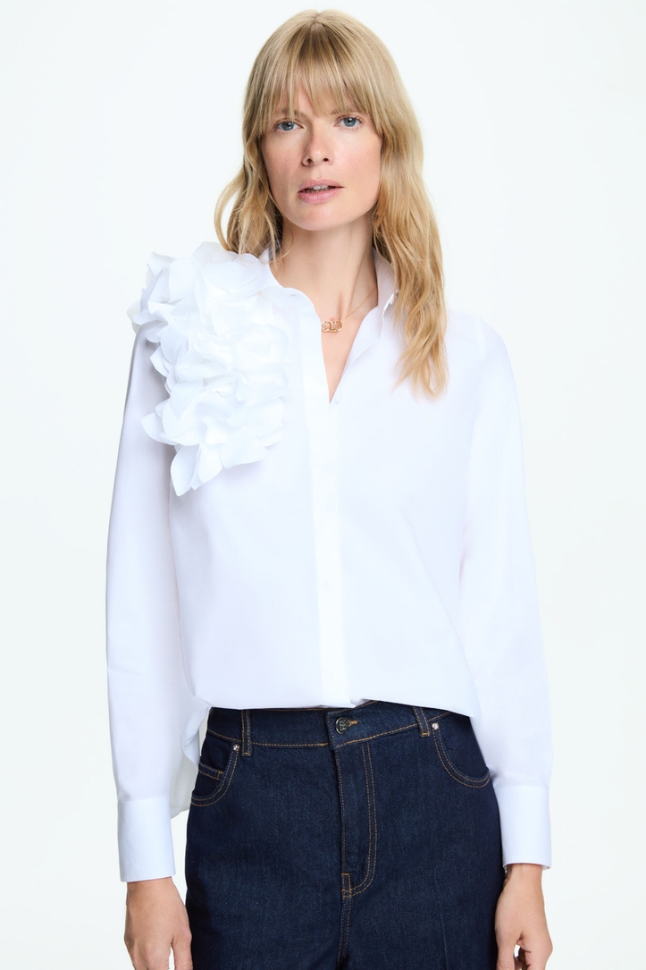 Flower-detailed poplin White Shirt