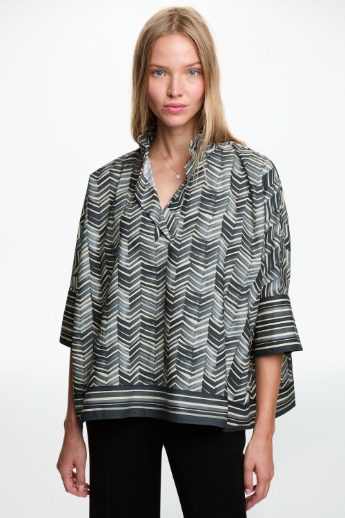 HERRINGBONE PRINT POPLIN OVERSIZE SHIRT