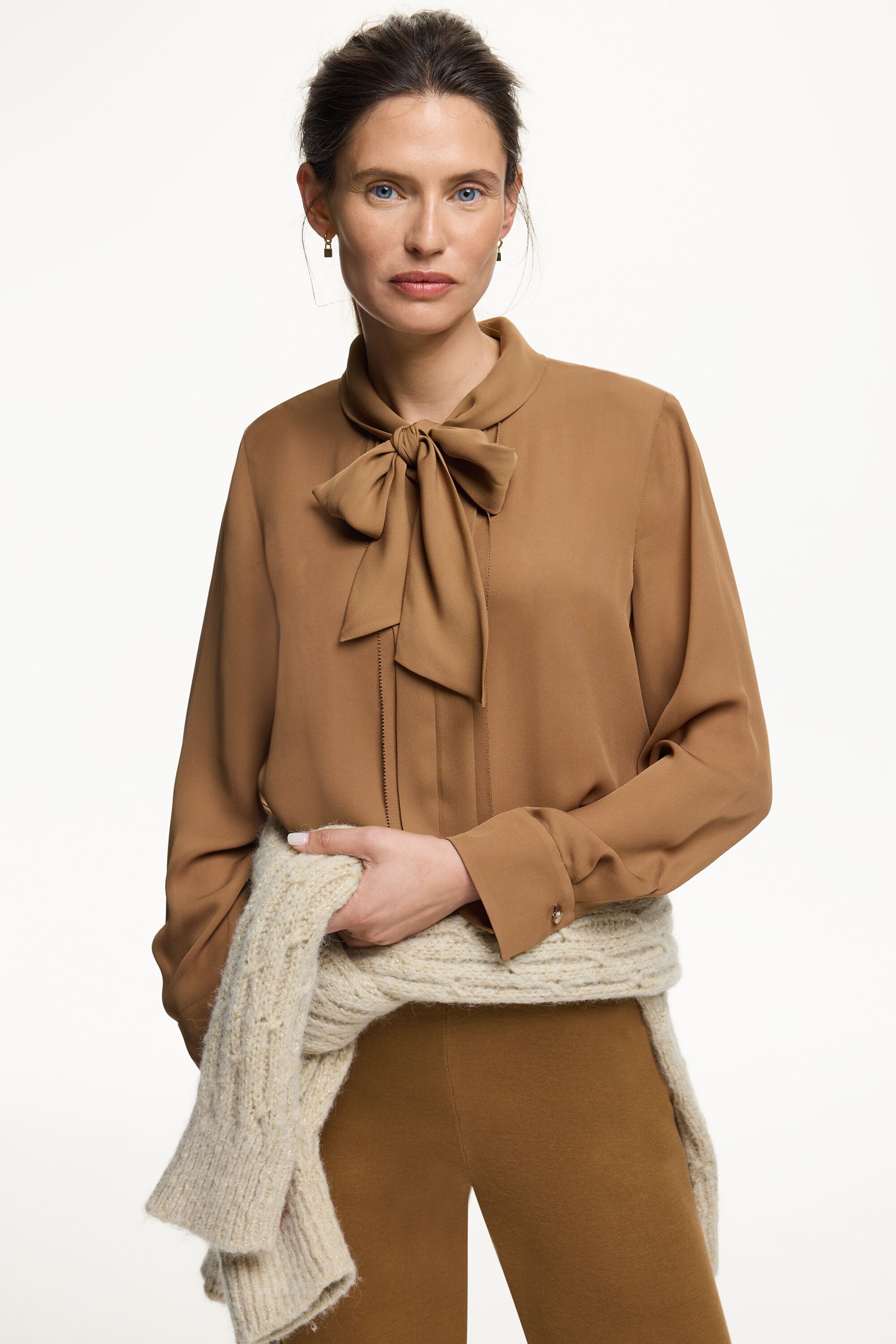 Bow-detailed silk straight-fit shirt