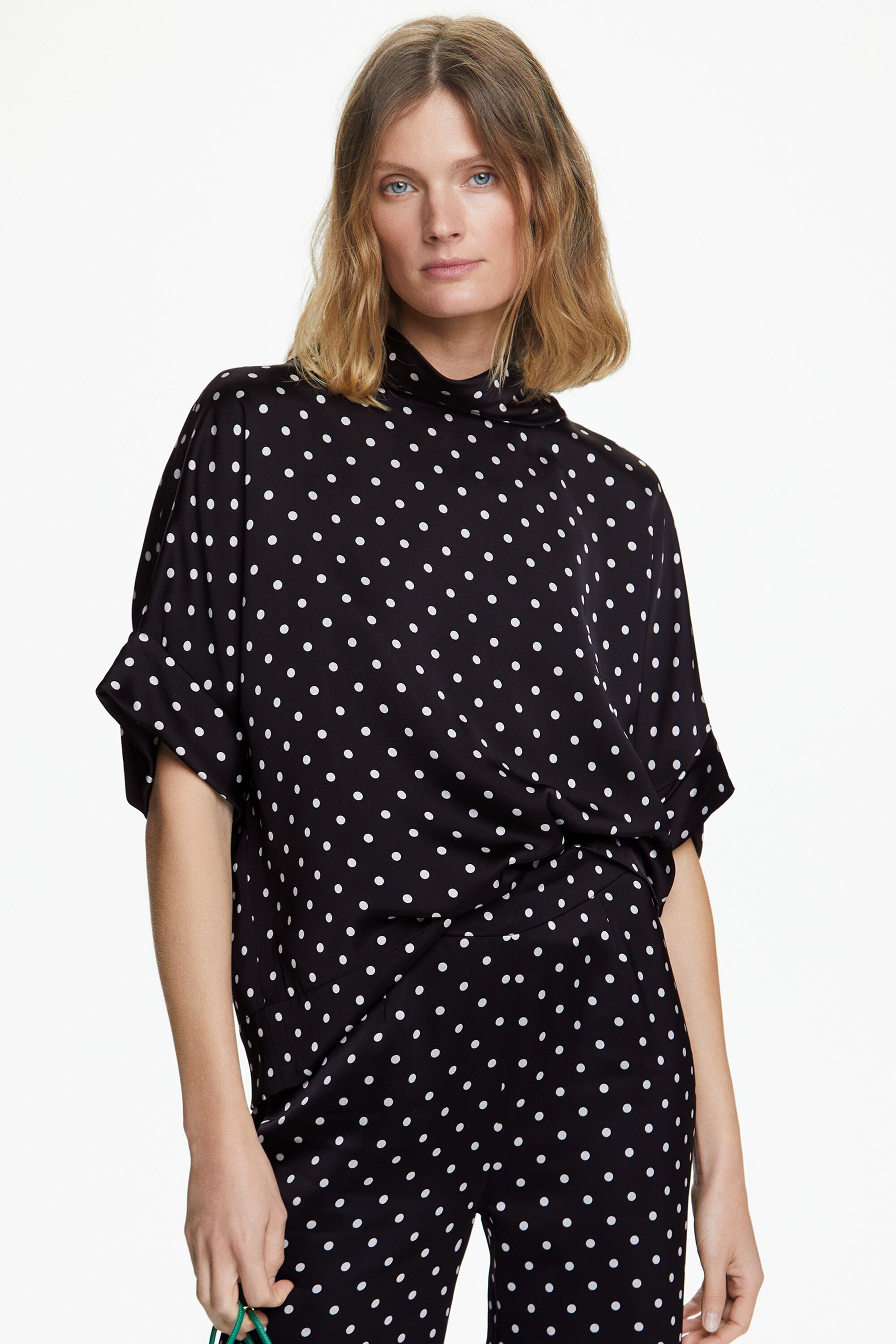 NWOT Dodo Bar Or Pas Pour Toi store Top Blouse Small 42 Silk Tulle polka dots black si