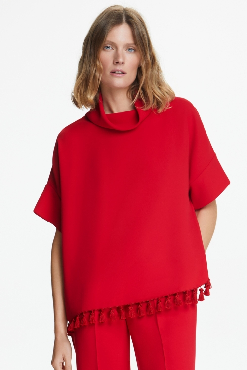 CREPE OVERSIZE TOP WITH TASSELS