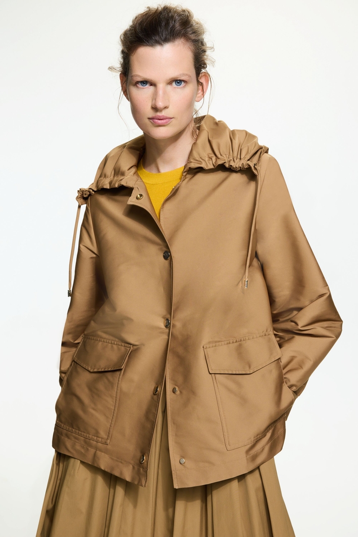 Technical A-line coat with wide collar
