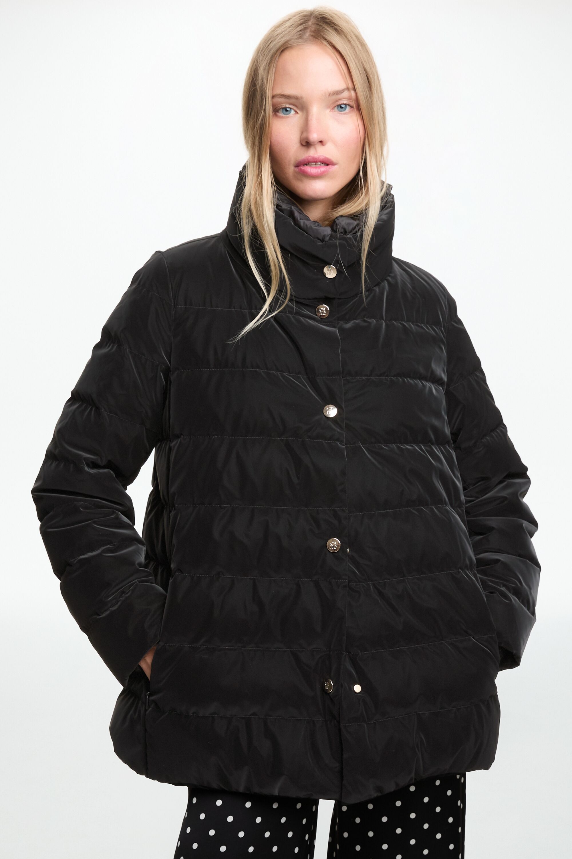 Down-Quilted Nylon Straight-Fit Coat