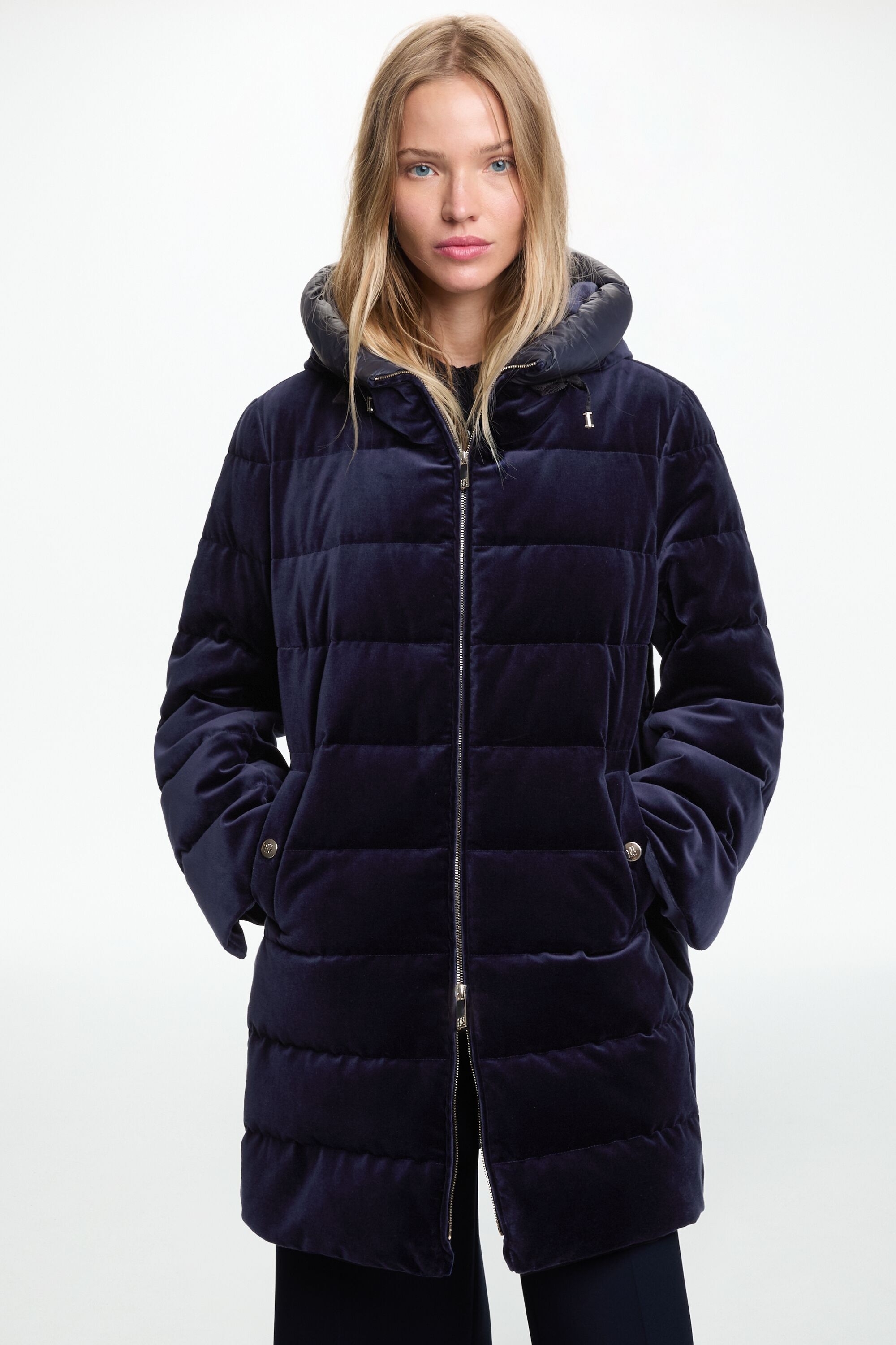 Down-Quilted Velour Coat