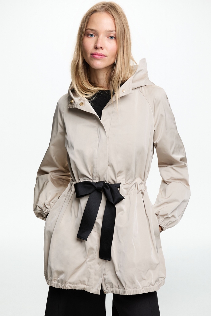 Hooded Technical Coat with Ribbon